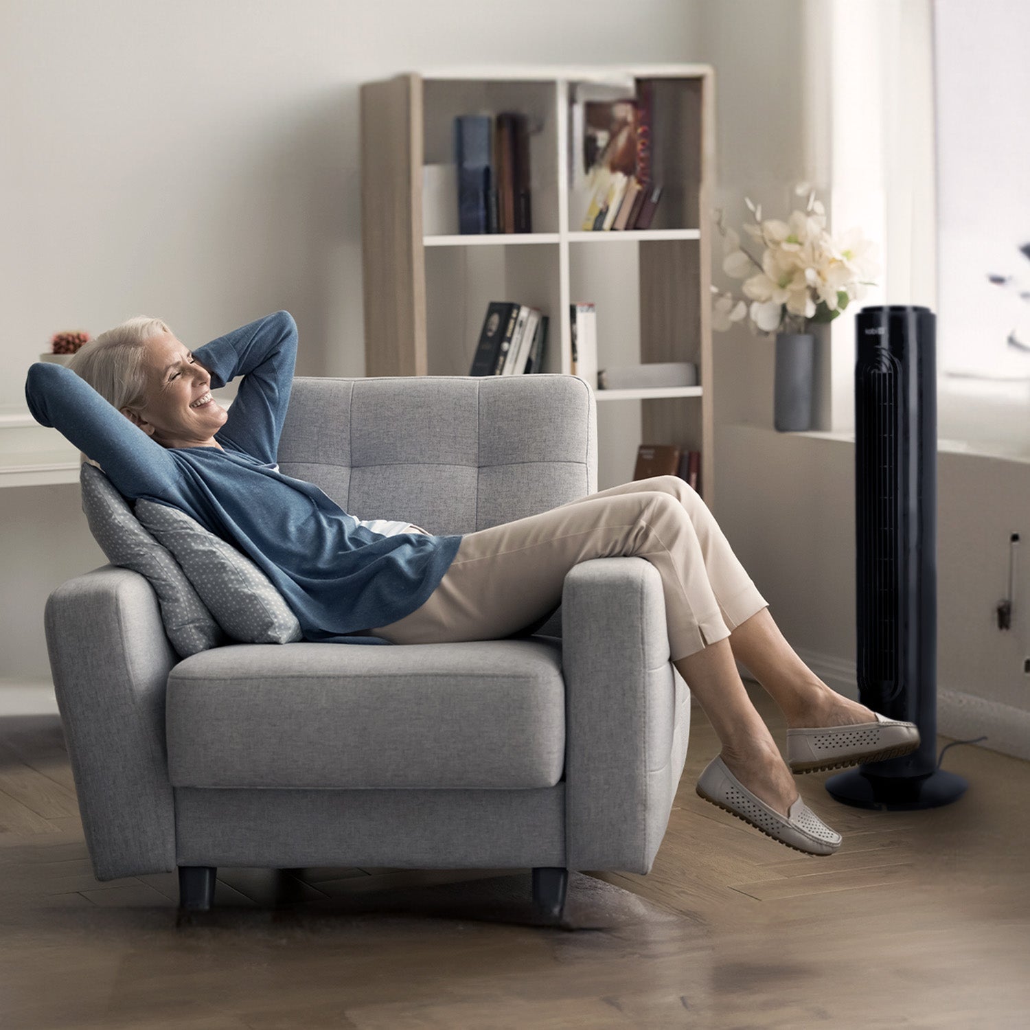 Wentylator kolumnowy NOIR 45W CZARNY stojący 3 PRĘDKOŚCI cichy obrotowy - LAITICA