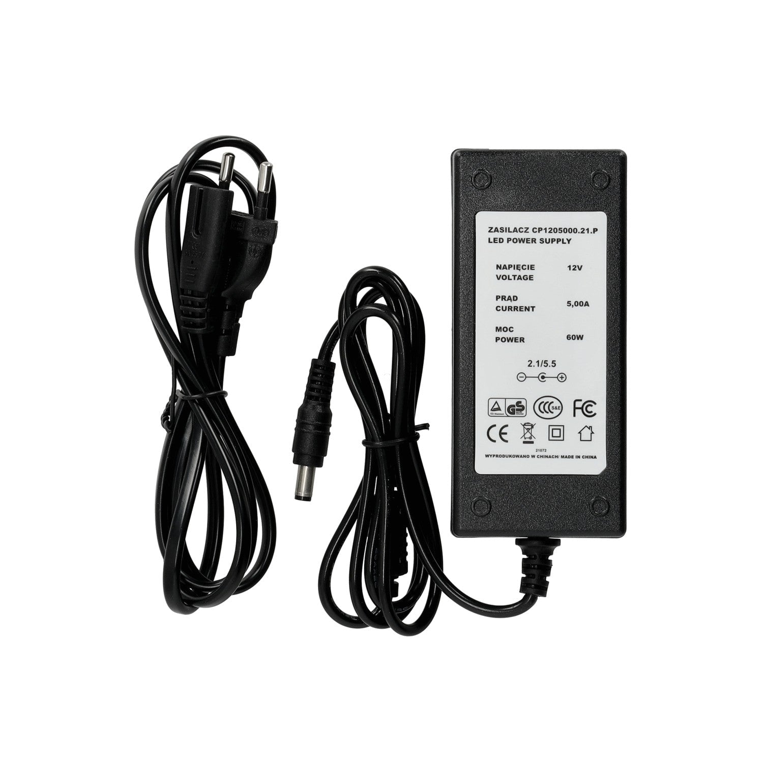 Zasilacz DESKTOP 12V 60W napięciowy 5,0A CZARNY - LAITICA