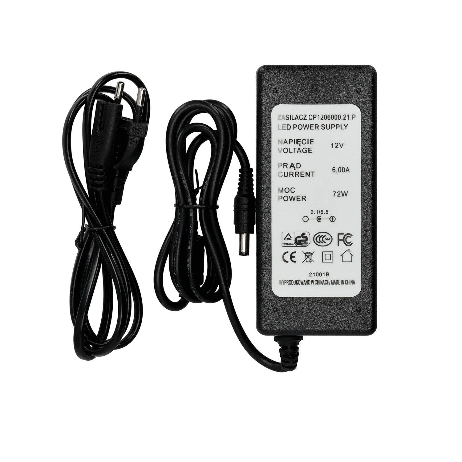 Zasilacz DESKTOP 12V 72W napięciowy 6,0A CZARNY - LAITICA