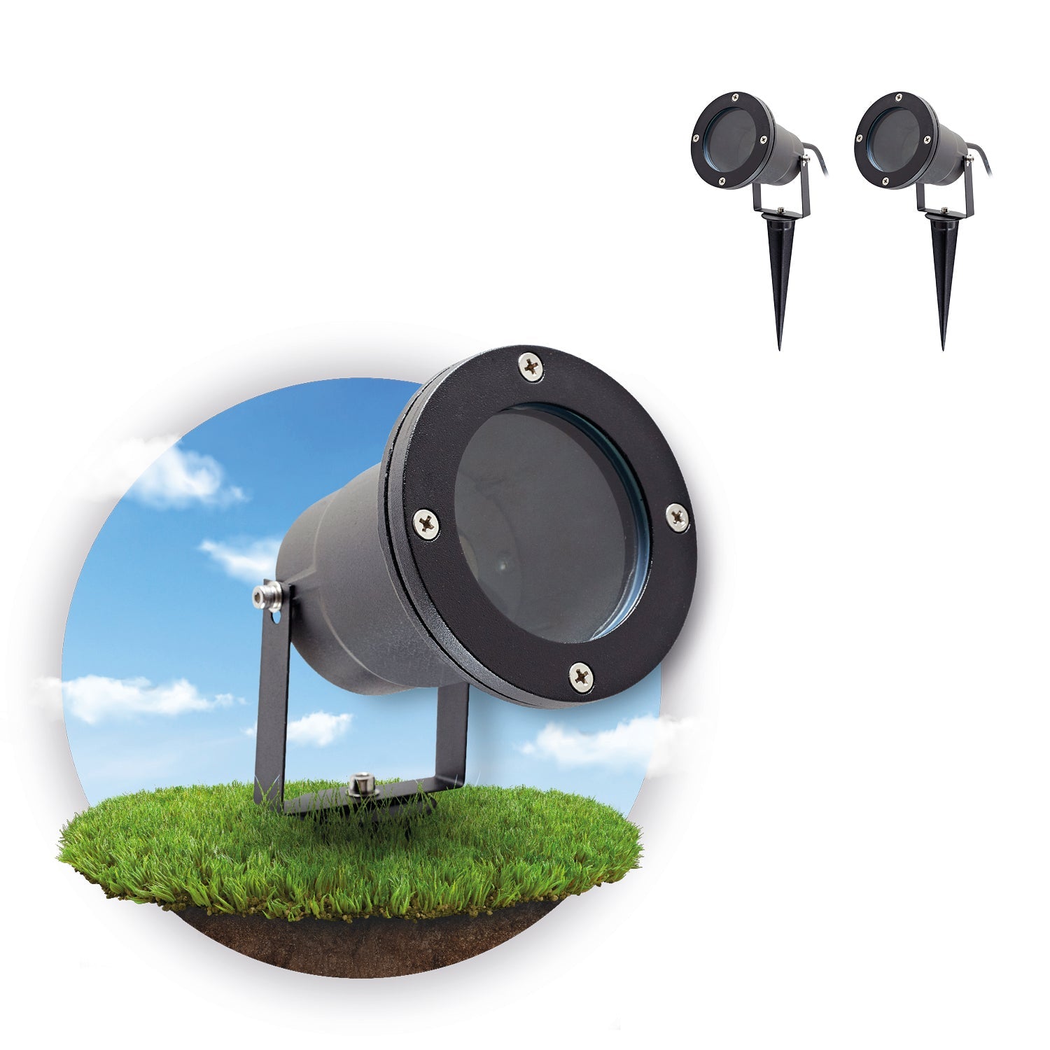 ZESTAW 2x Lampa wbijana PORTO ogrodowa reflektor CZARNY wodoodporna - LAITICA