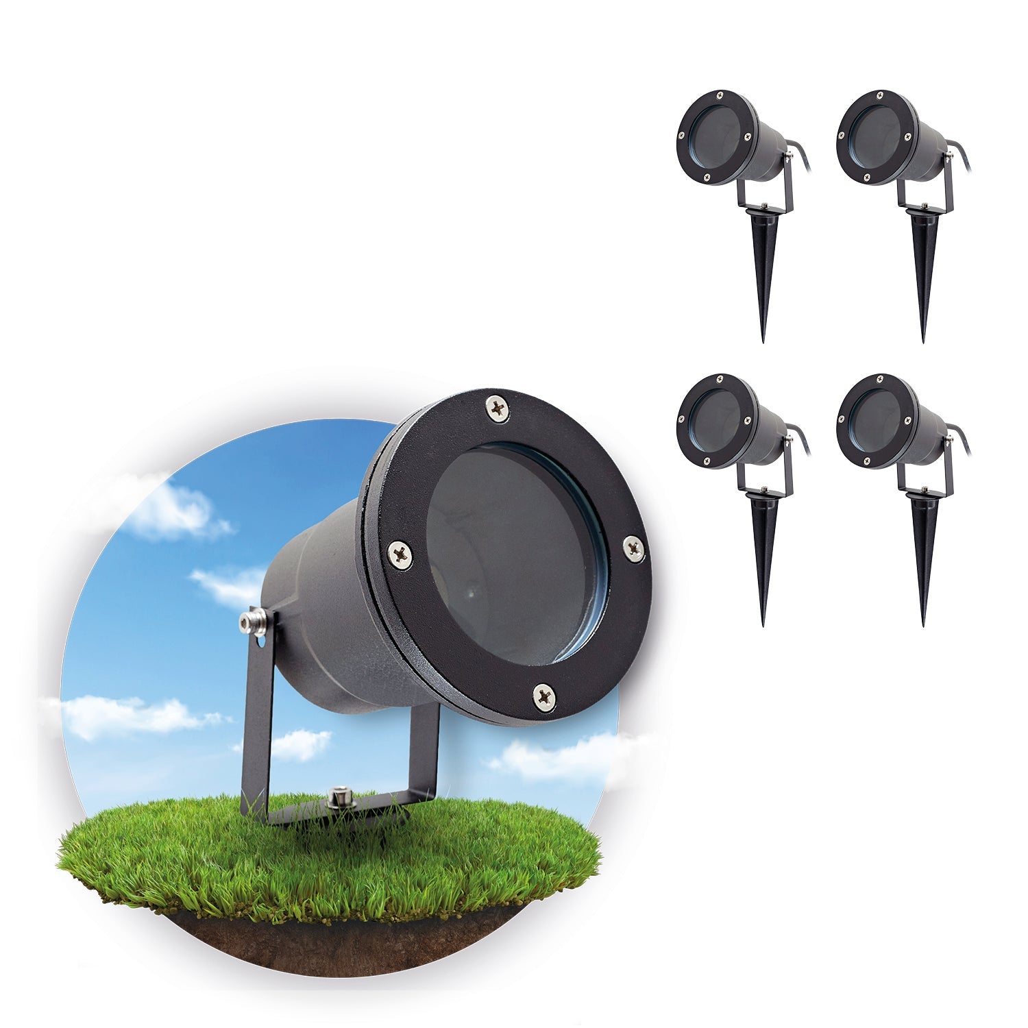 ZESTAW 4x Lampa wbijana PORTO ogrodowa reflektor CZARNY wodoodporna - LAITICA