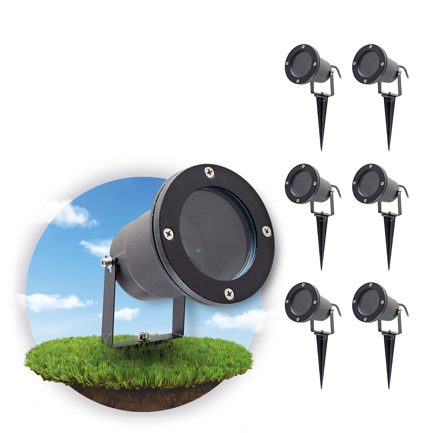 ZESTAW 6x Lampa wbijana PORTO ogrodowa reflektor CZARNY wodoodporna - LAITICA
