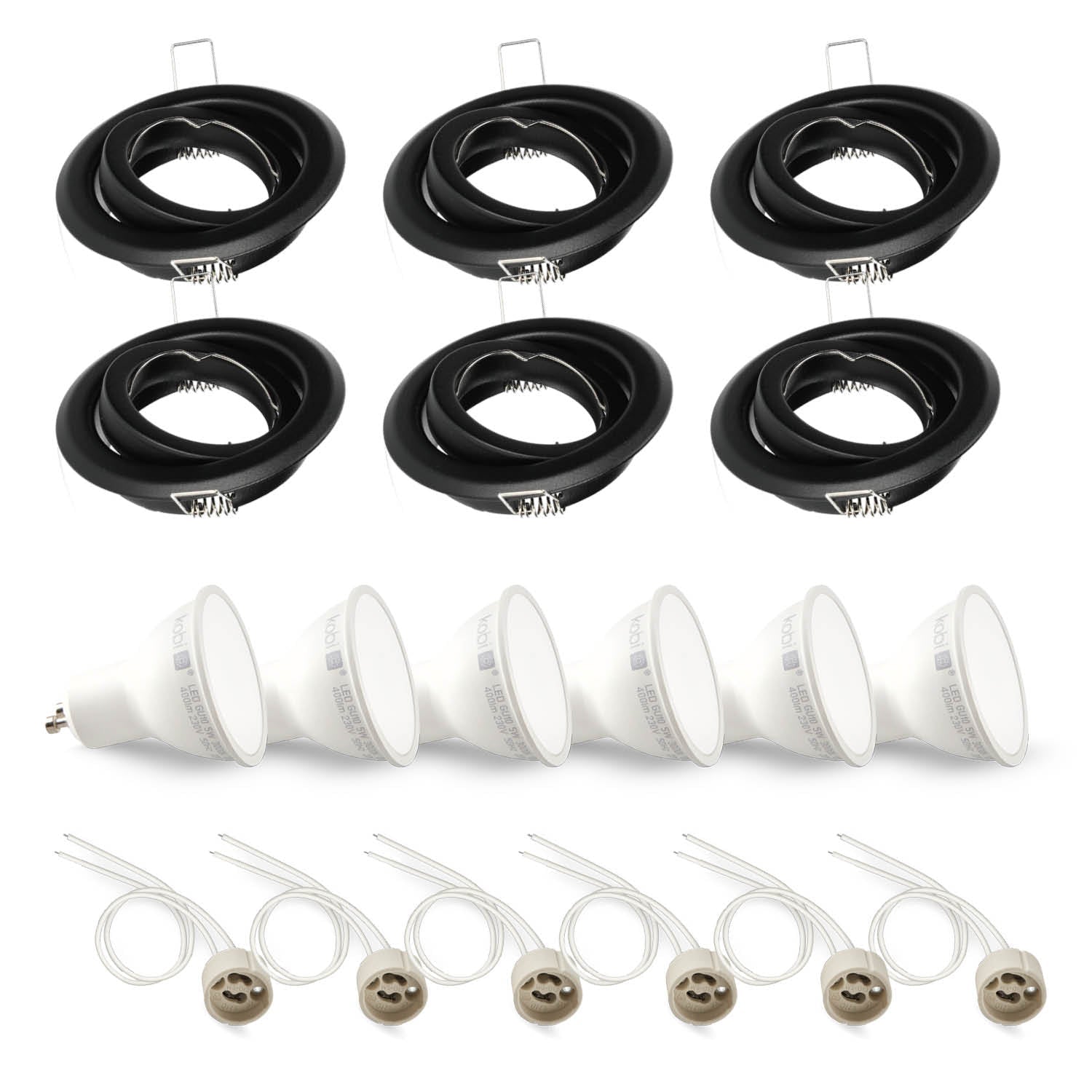 Zestaw 6x oprawa halogenowa LUMO1 mat czarny + LED GU10 5W ciepłobiała - LAITICA
