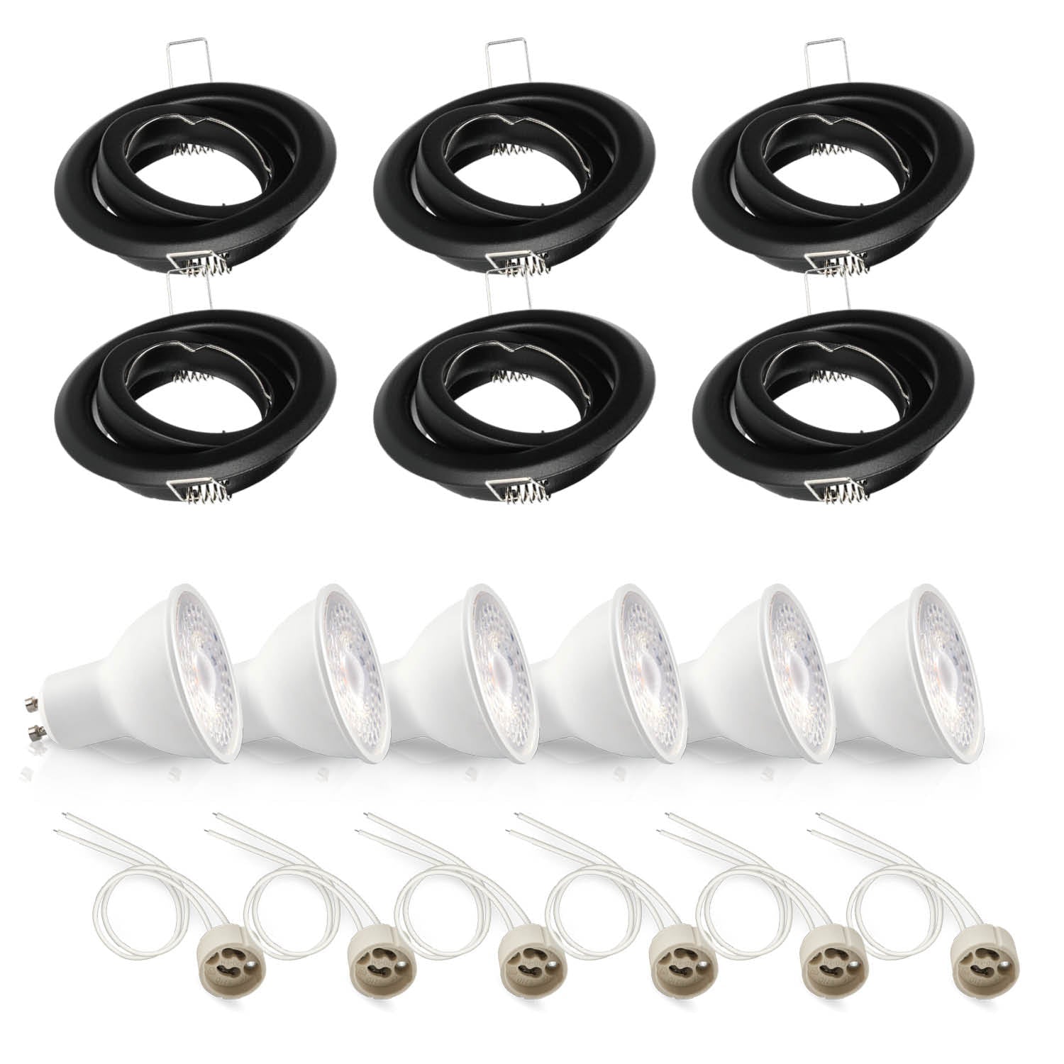 Zestaw 6x oprawa halogenowa LUMO1 mat czarny + LED GU10 5W neutralna biała PREMIUM - LAITICA