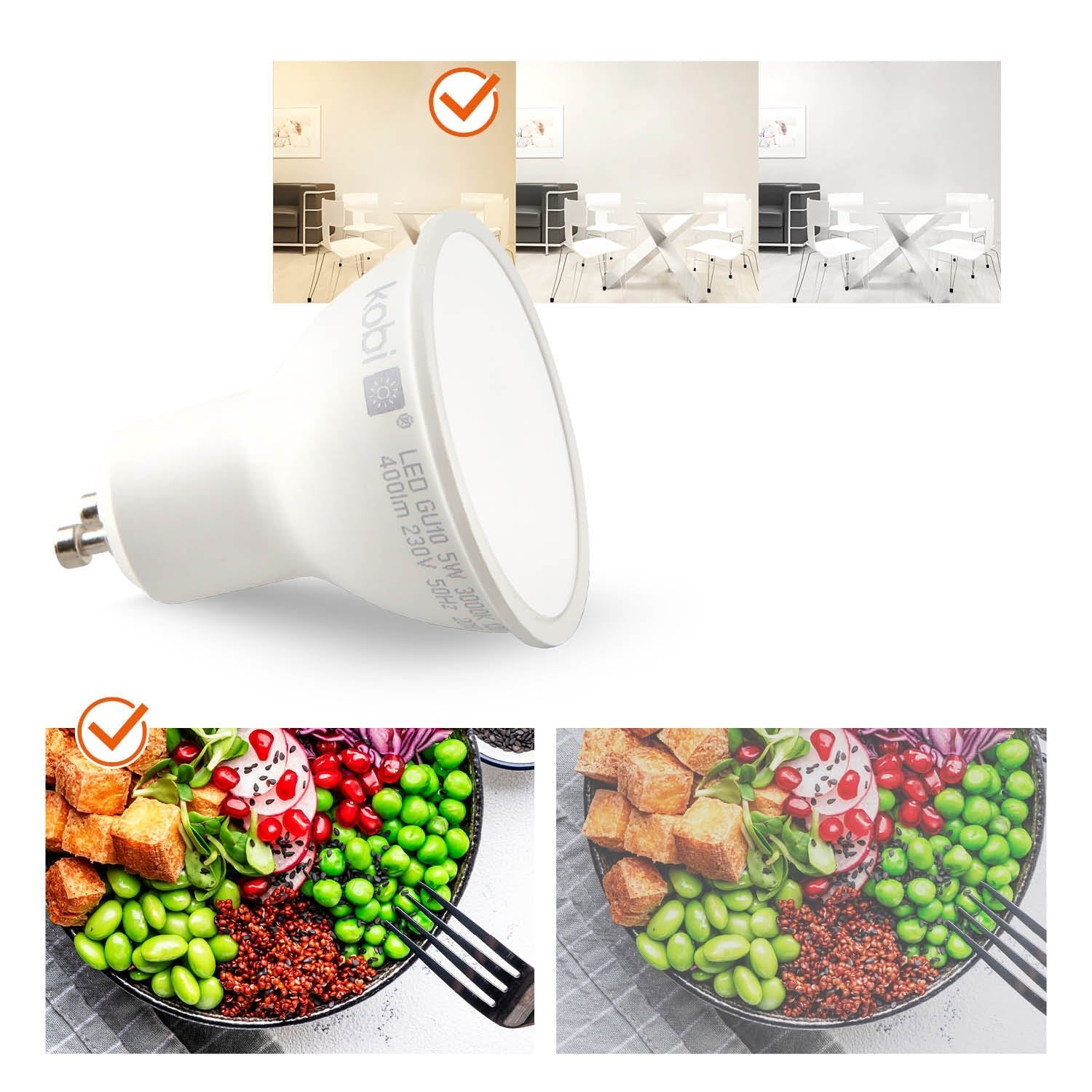 Zestaw 6x oprawa halogenowa LUMO11 chrom + LED GU10 5W ciepłobiała - LAITICA