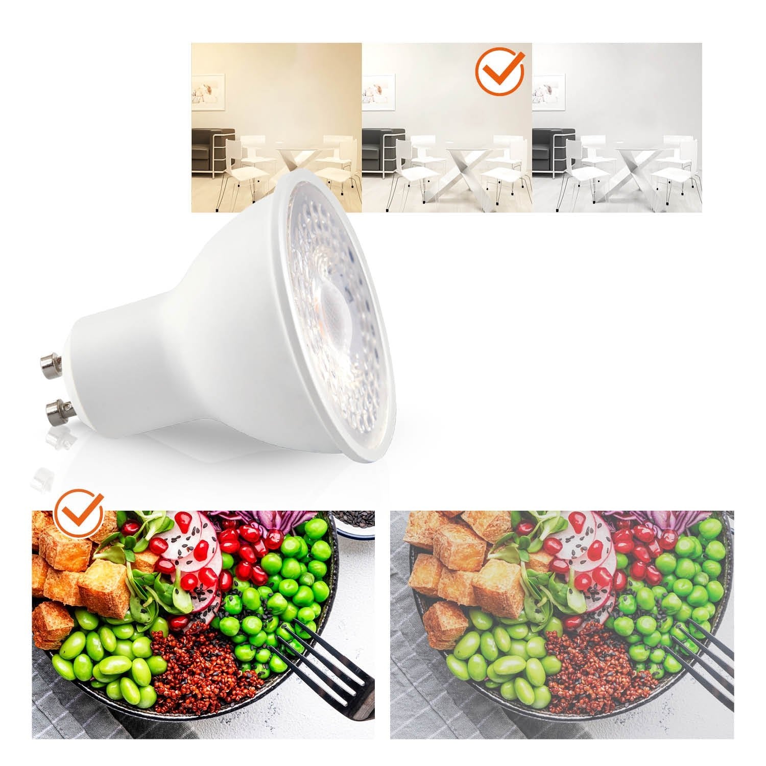 Zestaw 6x oprawa halogenowaLUMO11 chrom + LED GU10 5W neutralna biała PREMIUM - LAITICA