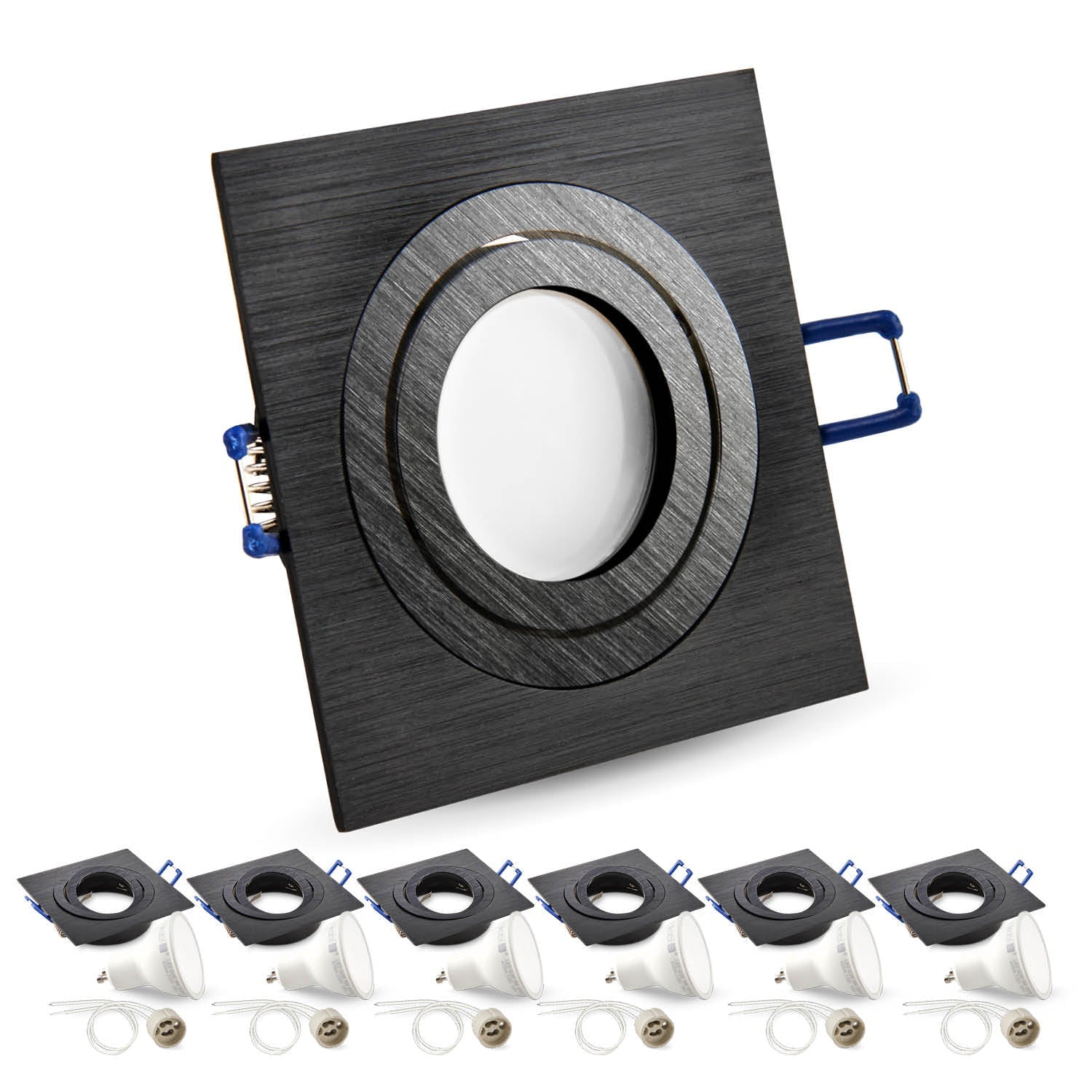 Zestaw 6x ruchoma oprawa halogenowa LUMO9 + LED GU10 5W ciepłobiała - LAITICA