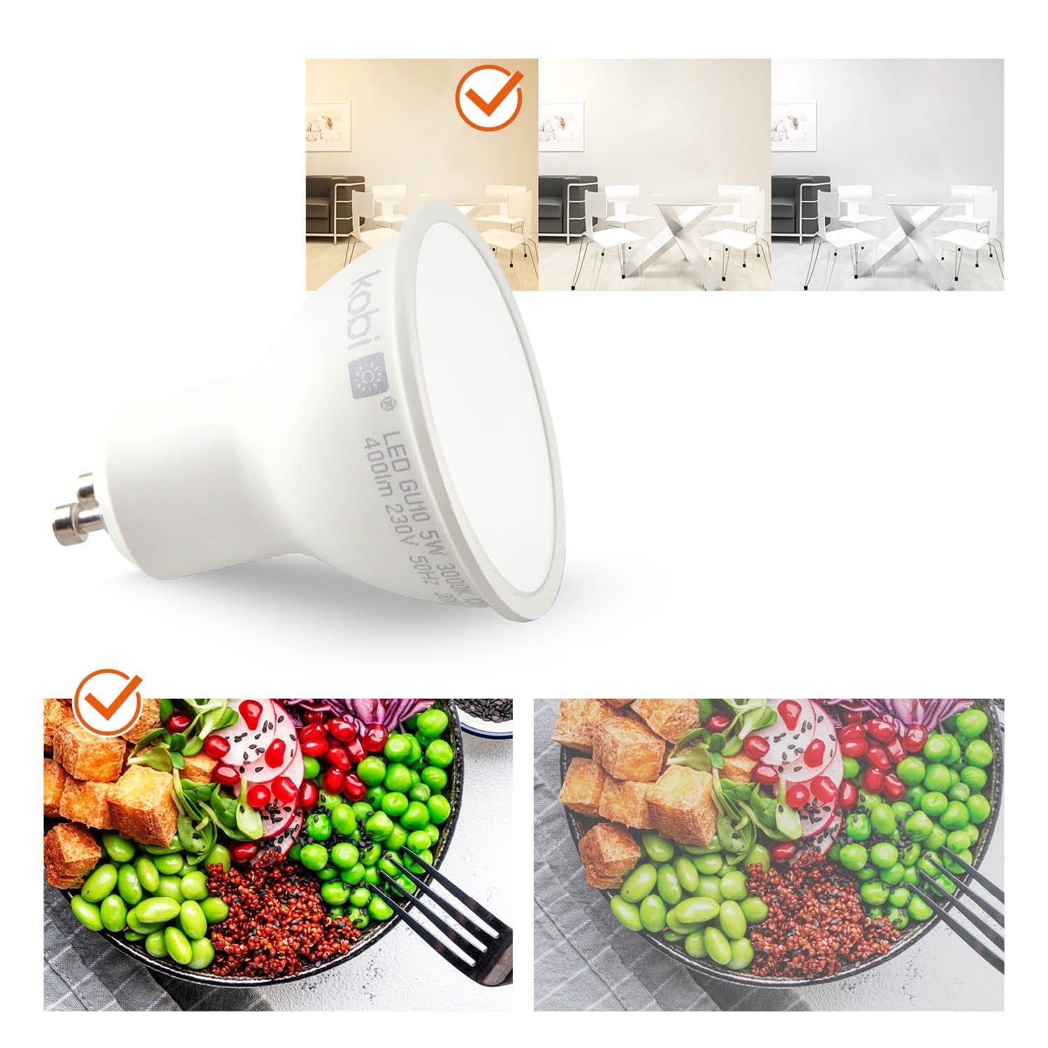 Zestaw 6x ruchoma oprawa halogenowa LUMO9 + LED GU10 5W ciepłobiała - LAITICA