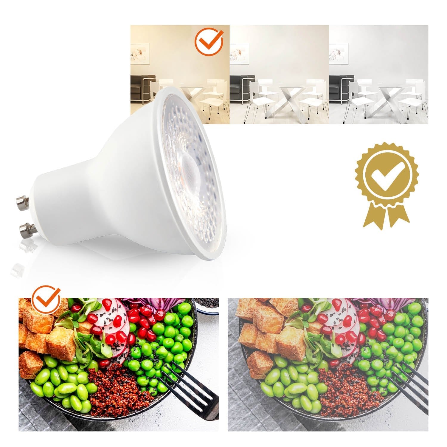 Zestaw 6x ruchoma oprawa halogenowa LUMO9 + LED GU10 5W premium ciepłobiała - LAITICA