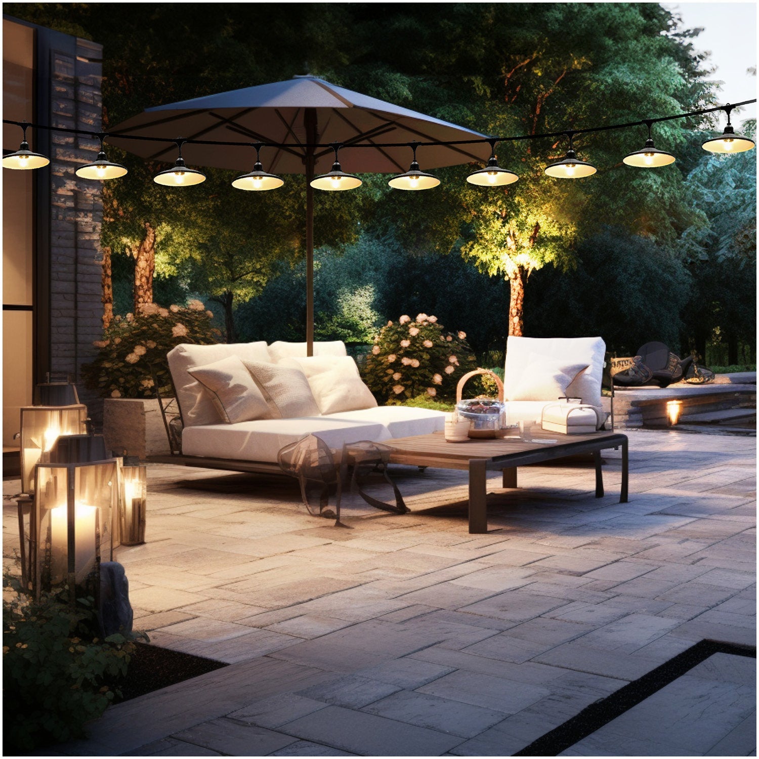 ZESTAW CRETE 2x Girlanda ogrodowa 5m + kabel 10m + 10x klosz czarny M2 +LED - LAITICA