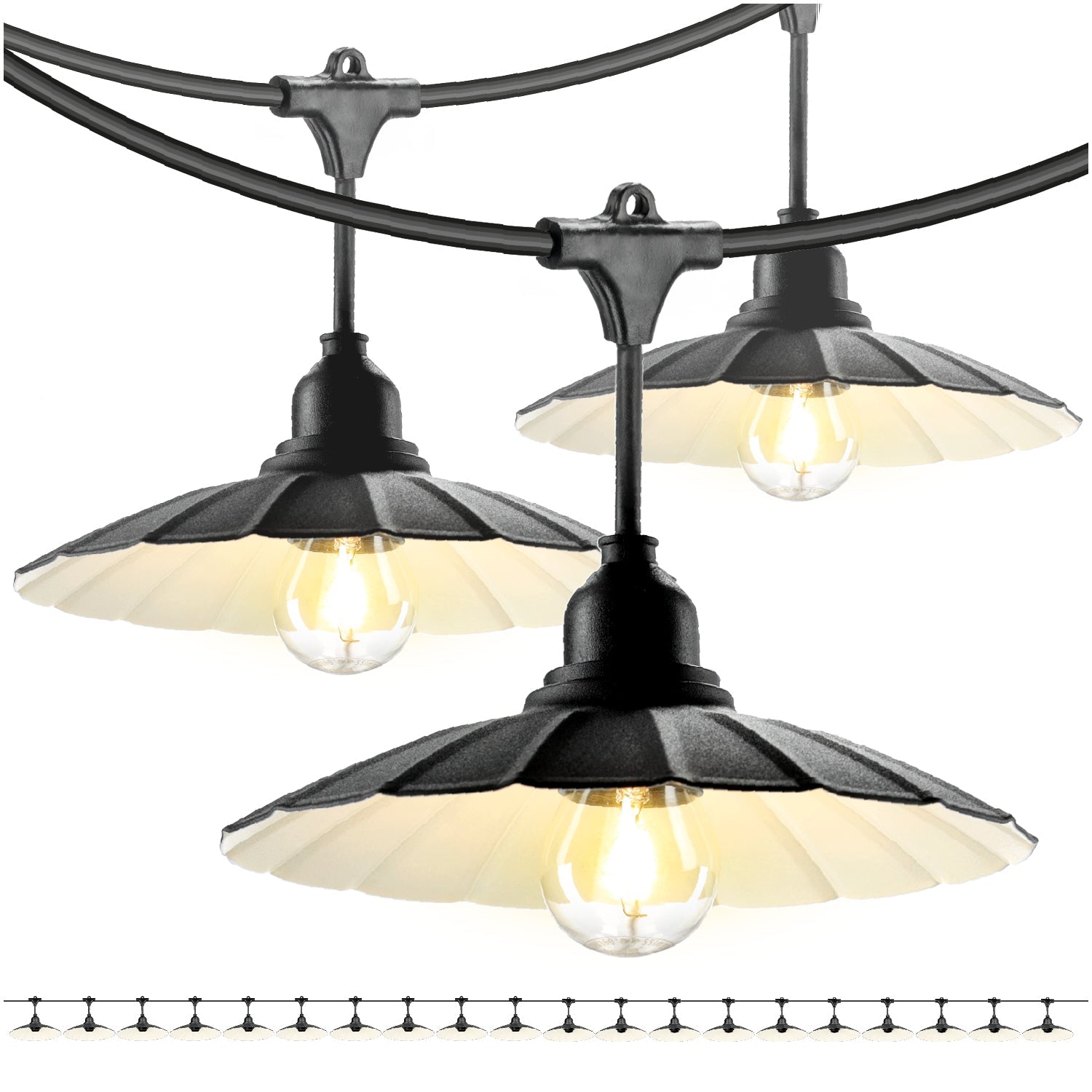 ZESTAW CRETE Girlanda ogrodowa 20m + kabel 5m + 20x klosz czarny M1 - LAITICA