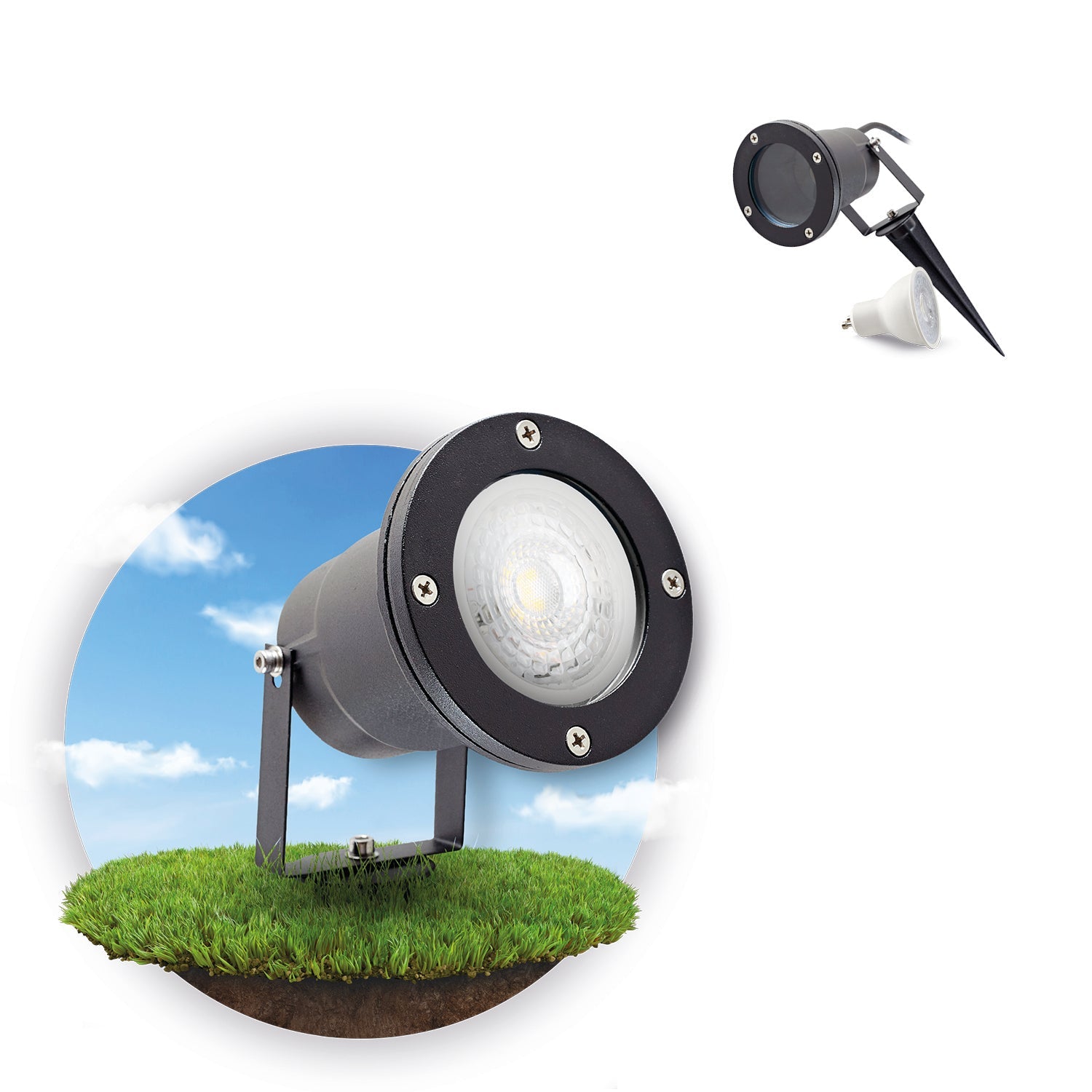 ZESTAW Lampa ogrodowa PORTO + żarówka GU10 3W premium NEUTRALNA - LAITICA