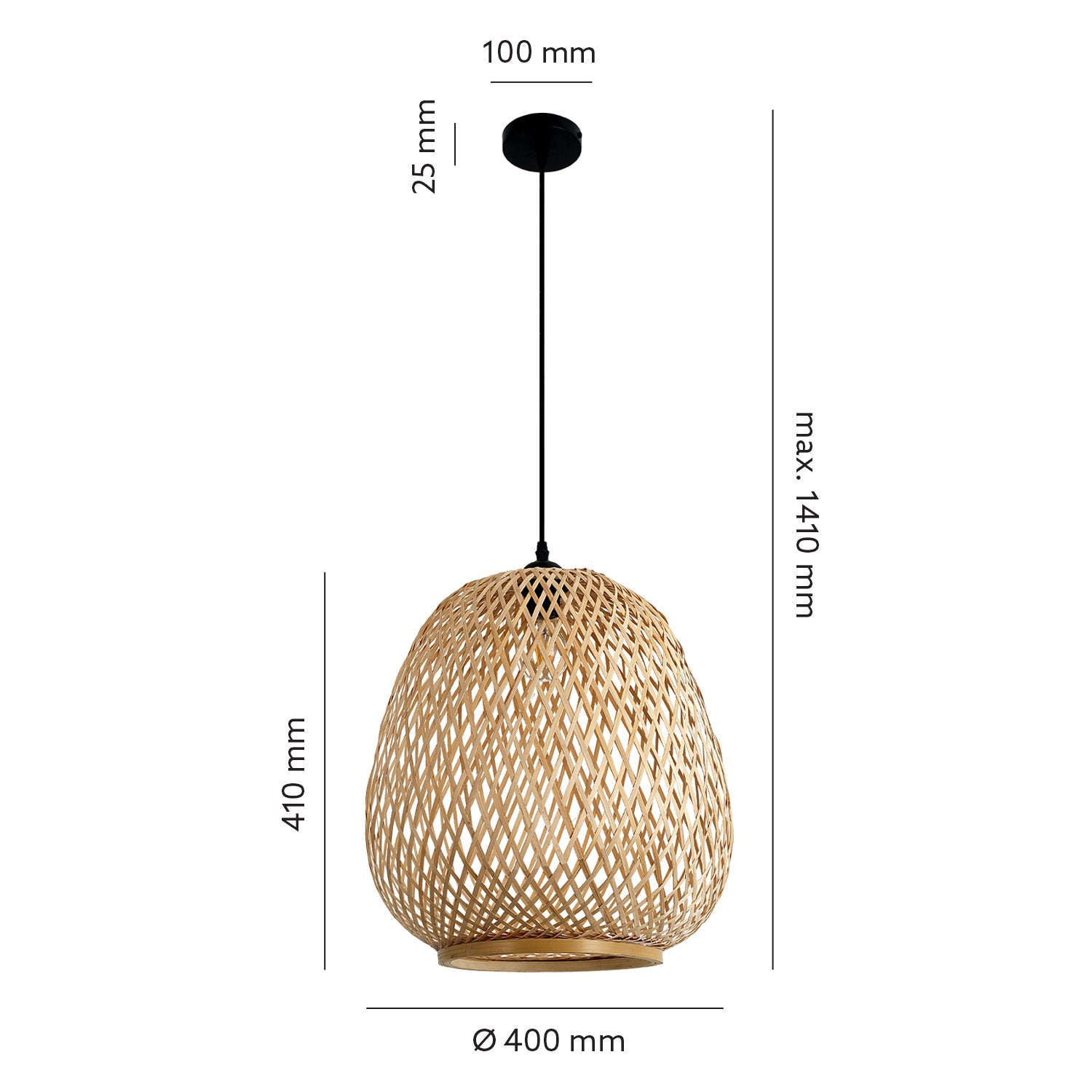 Zestaw Lampa Wisząca BOHO z Bambusa Sufitowa + Żarówka 7W E27 Barwa Ciepła - LAITICA