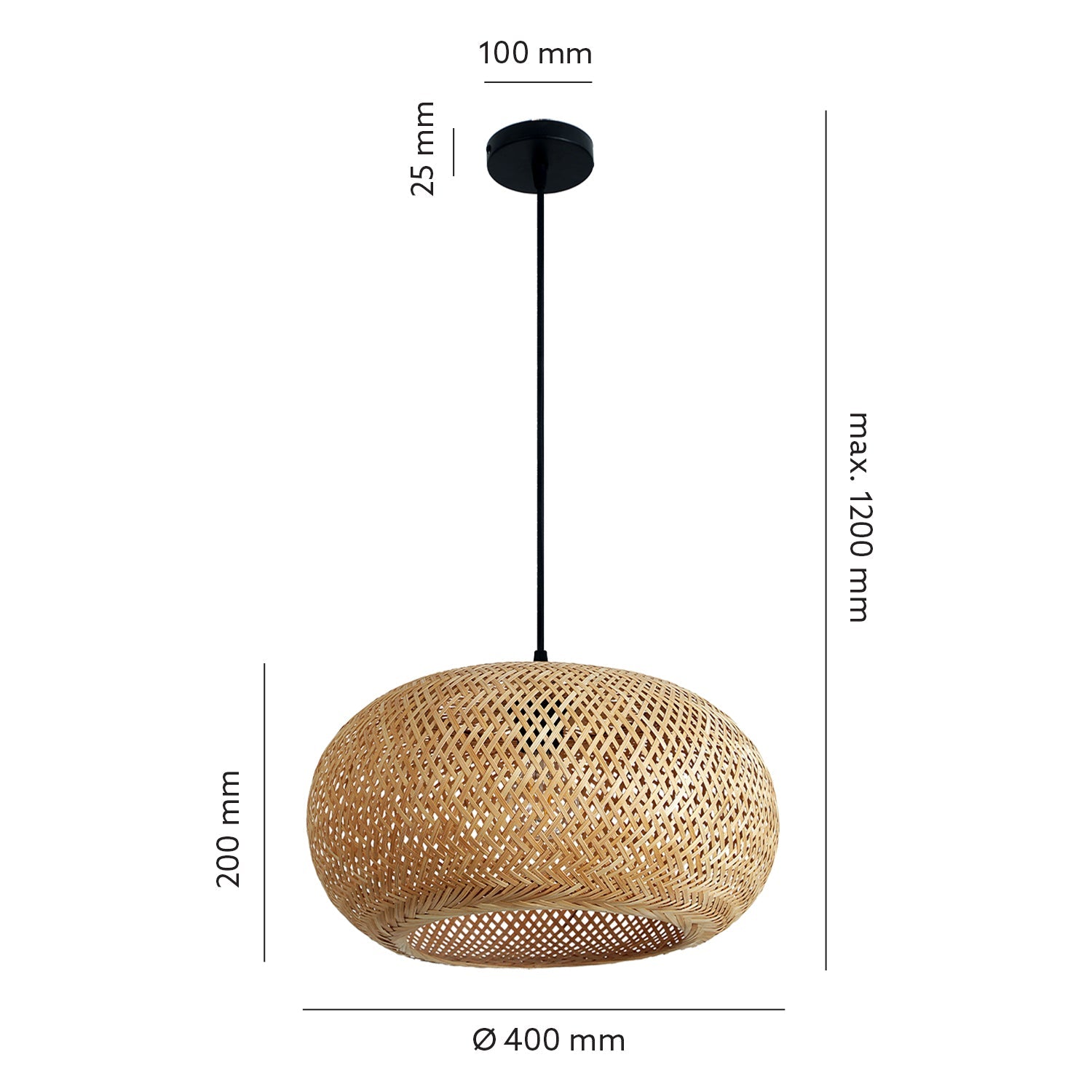 Zestaw Lampa Wisząca Pleciona BAMBUSOWA Boho + Żarówka 7W E27 Barwa Ciepła - LAITICA