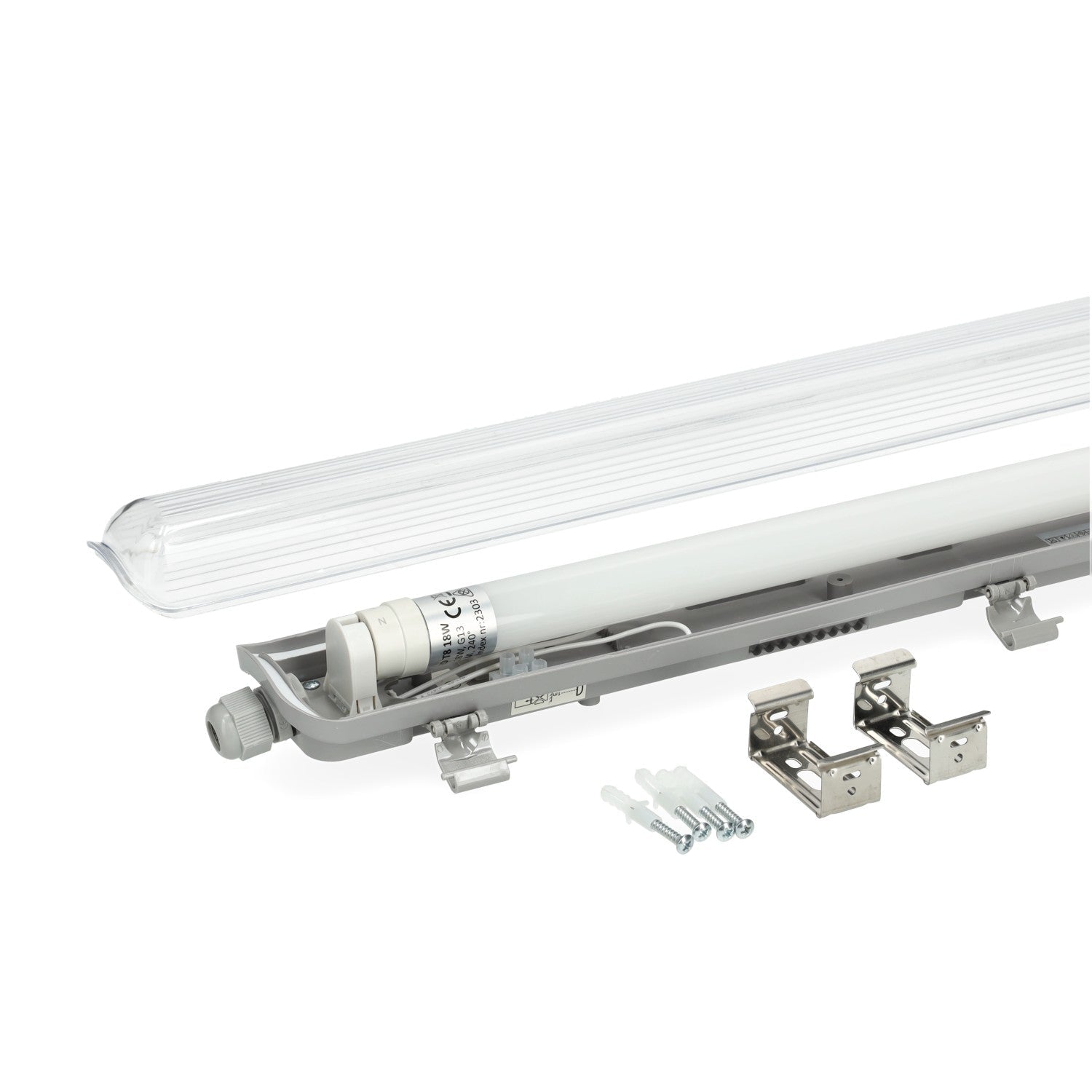 Zestaw oprawa hermetyczna AMPER 1x120 + 2x LED T8 18W barwa neutralna - LAITICA