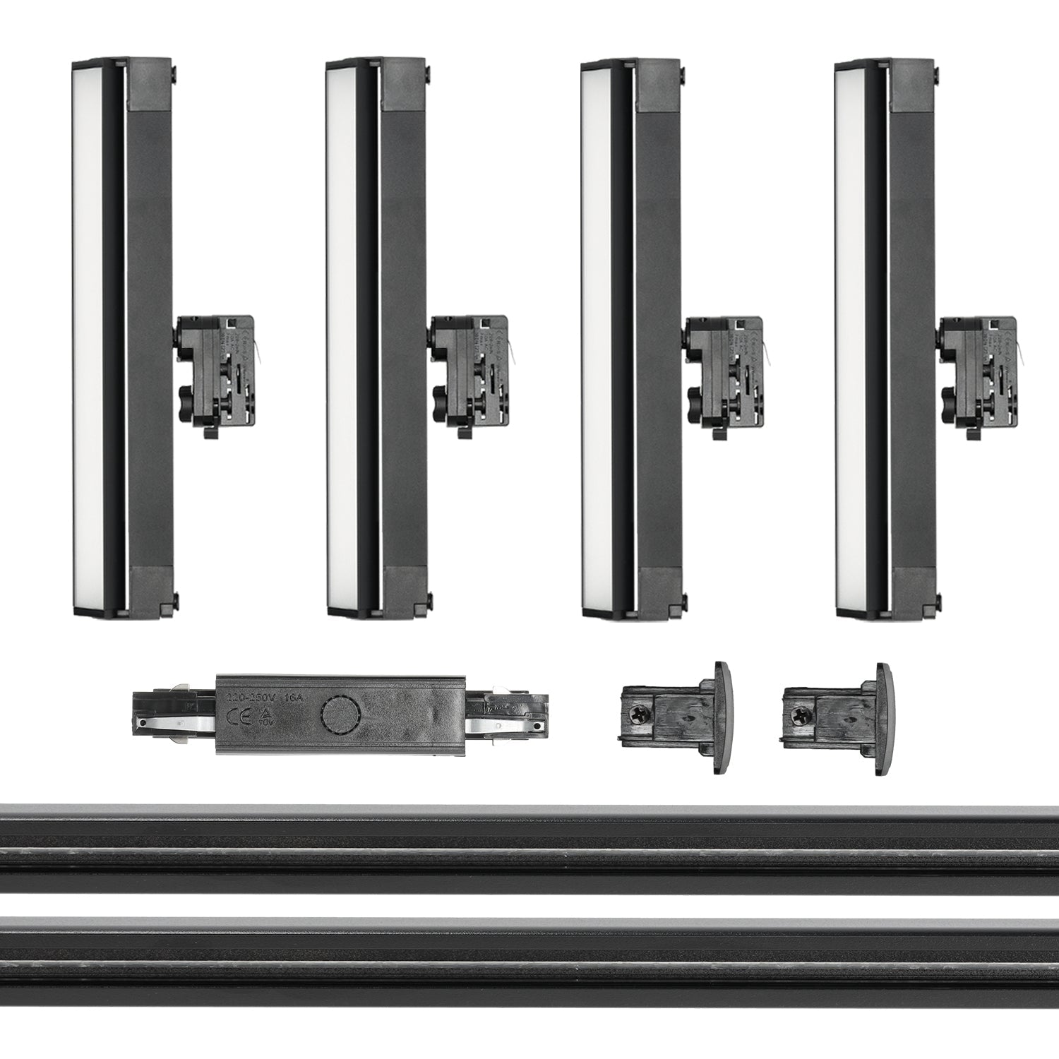 Zestaw Szynowy 3 fazowy 2x szyna 2m + łącznik prosty + 4x lamp FLEX 36W + zasilanie + zaślepka CZARNY - LAITICA