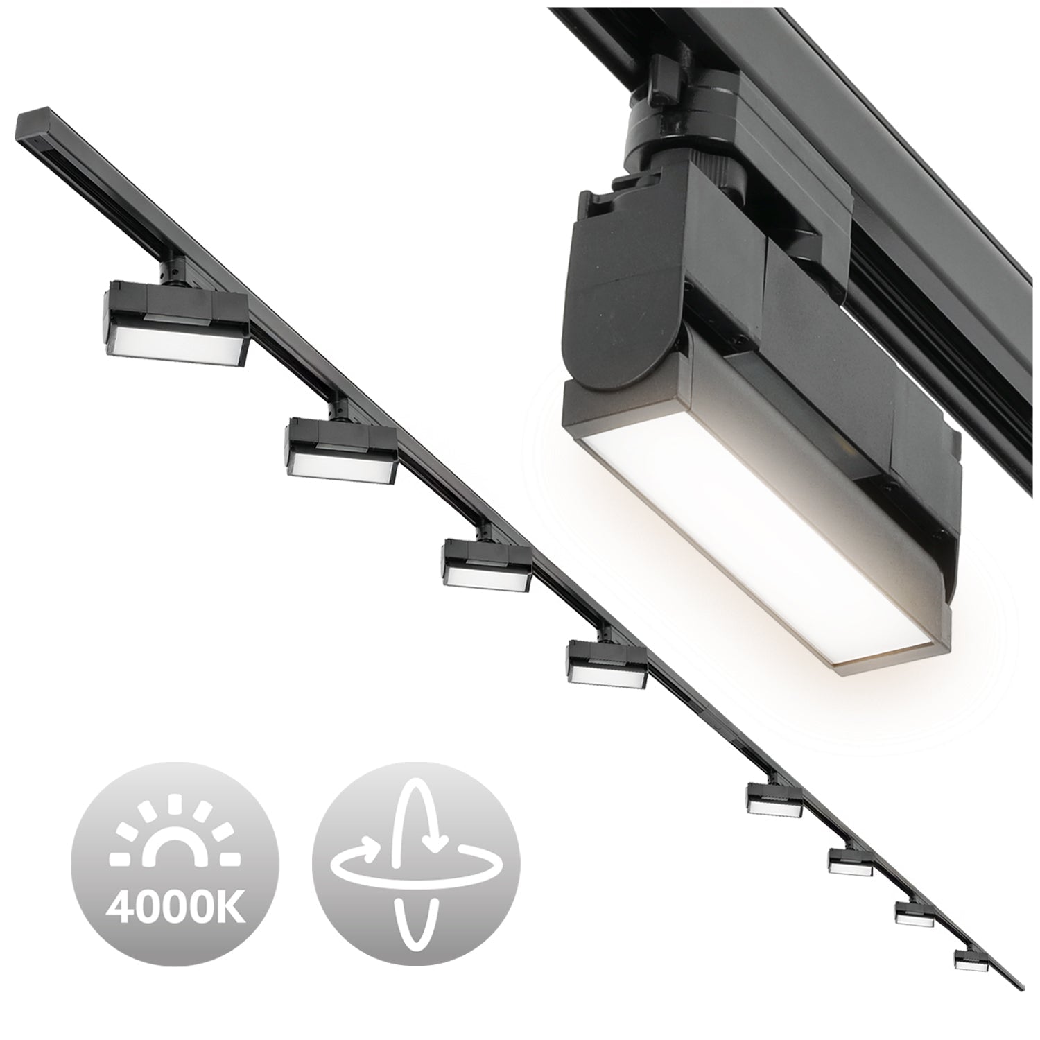 Zestaw Szynowy 3 fazowy 2x szyna 2m + łącznik prosty + 8x lamp FLEX 12W + zasilanie + zaślepka CZARNY - LAITICA