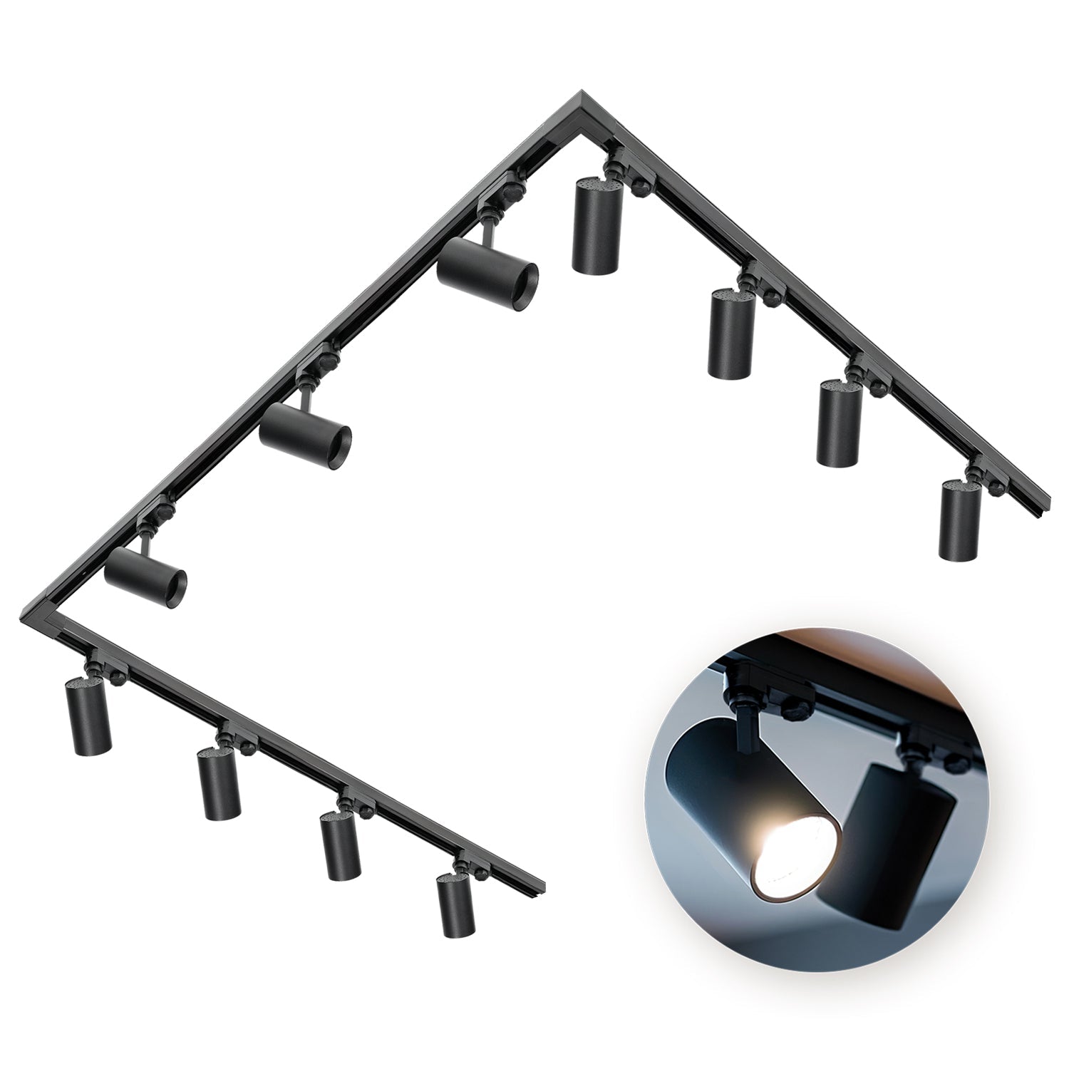 Zestaw Szynowy 3 Fazowy 3x szyna 1m, 2x Łącznik L, 11x Lampa GU10 CZARNY - LAITICA