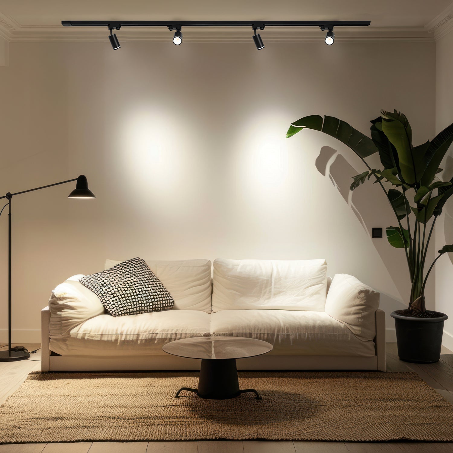 Zestaw Szynowy 3 FAZOWY 4x Lampa na GU10 + 2x Szyna 1m + Łącznik I CZARNY - LAITICA