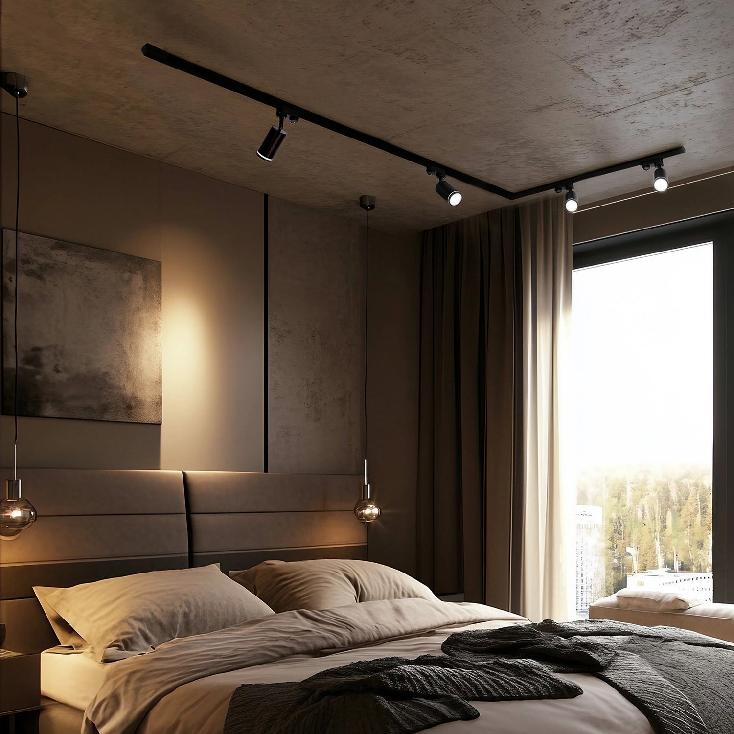 Zestaw Szynowy 3 FAZOWY 4x Lampa na GU10 + Szyna 1m+2m + Łącznik L CZARNY - LAITICA