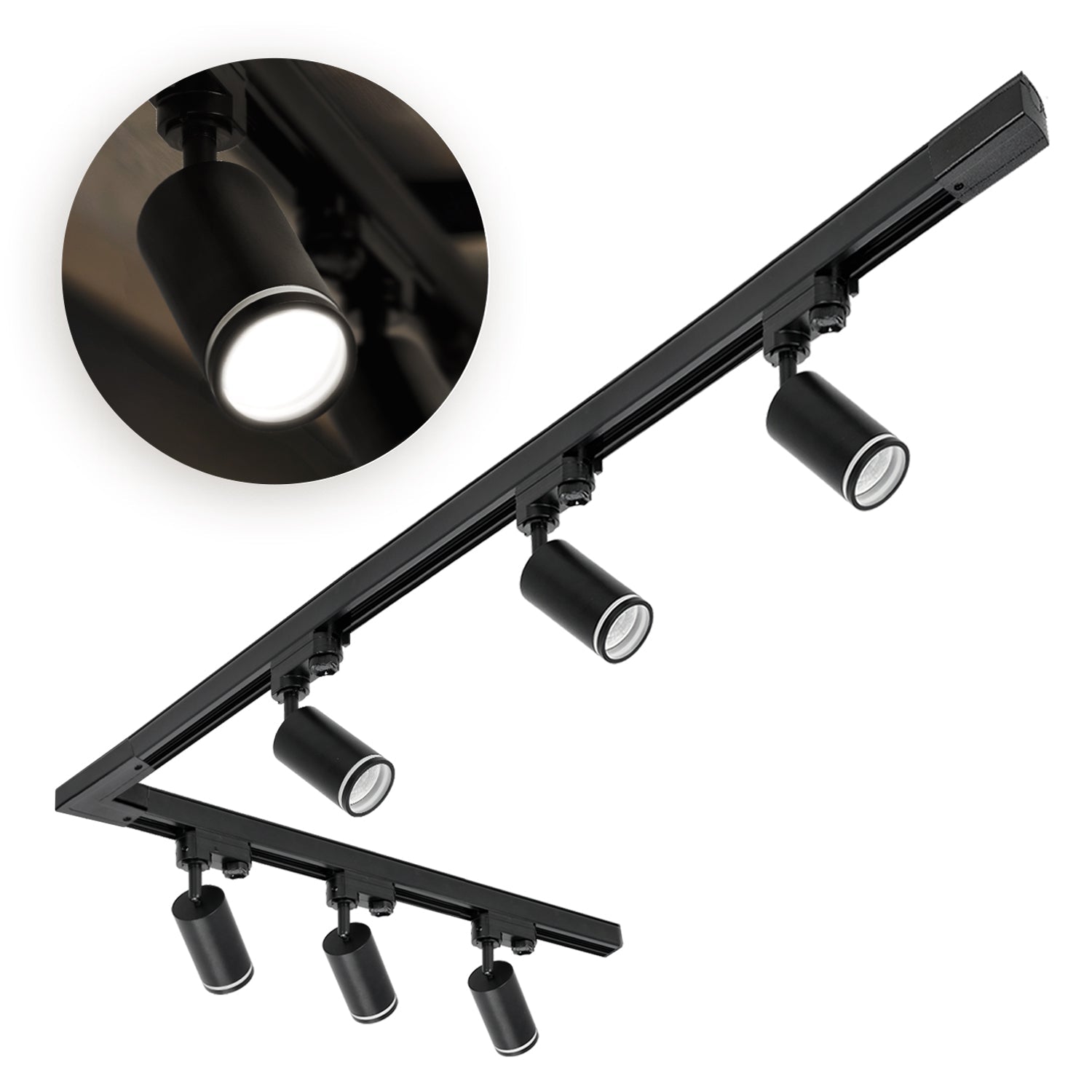 Zestaw Szynowy 3 FAZOWY 6x Lampa na GU10 + Szyna 1m+2m + Łącznik L CZARNY - LAITICA