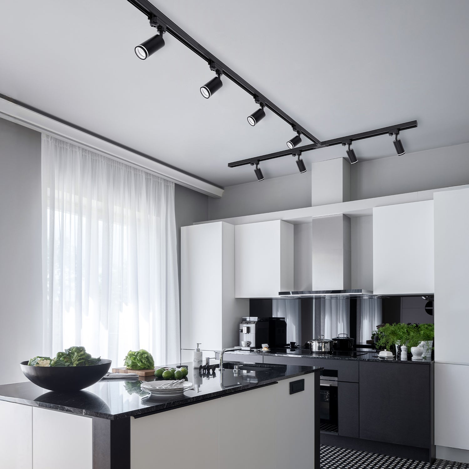 Zestaw Szynowy 3 FAZOWY 8x Lampa na GU10 +Szyna 1m+1m+2m + Łącznik T CZARNY - LAITICA