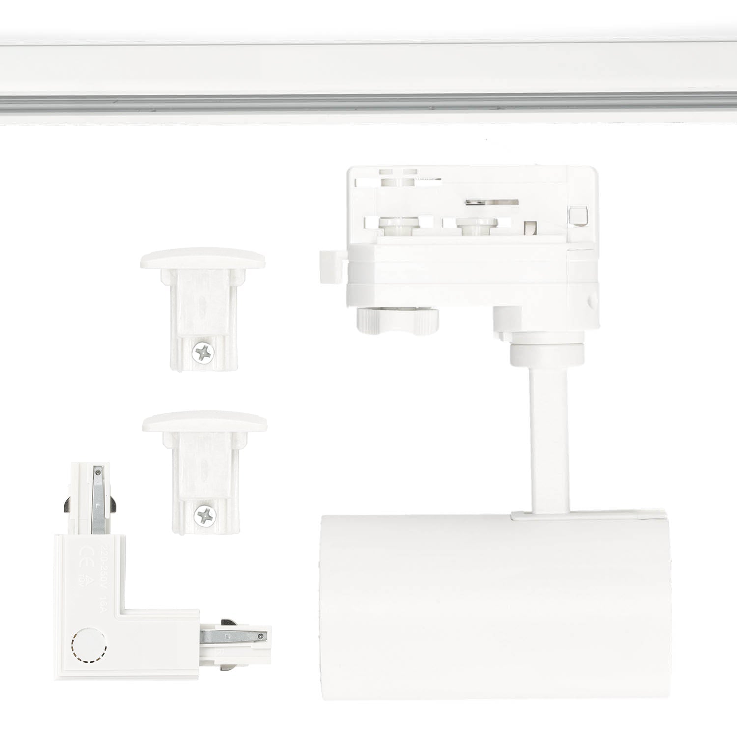 Zestaw szynowy 3 fazowy BIAŁY Szyna 1m+2m, 8x Reflektor GU10, Łącznik L - LAITICA