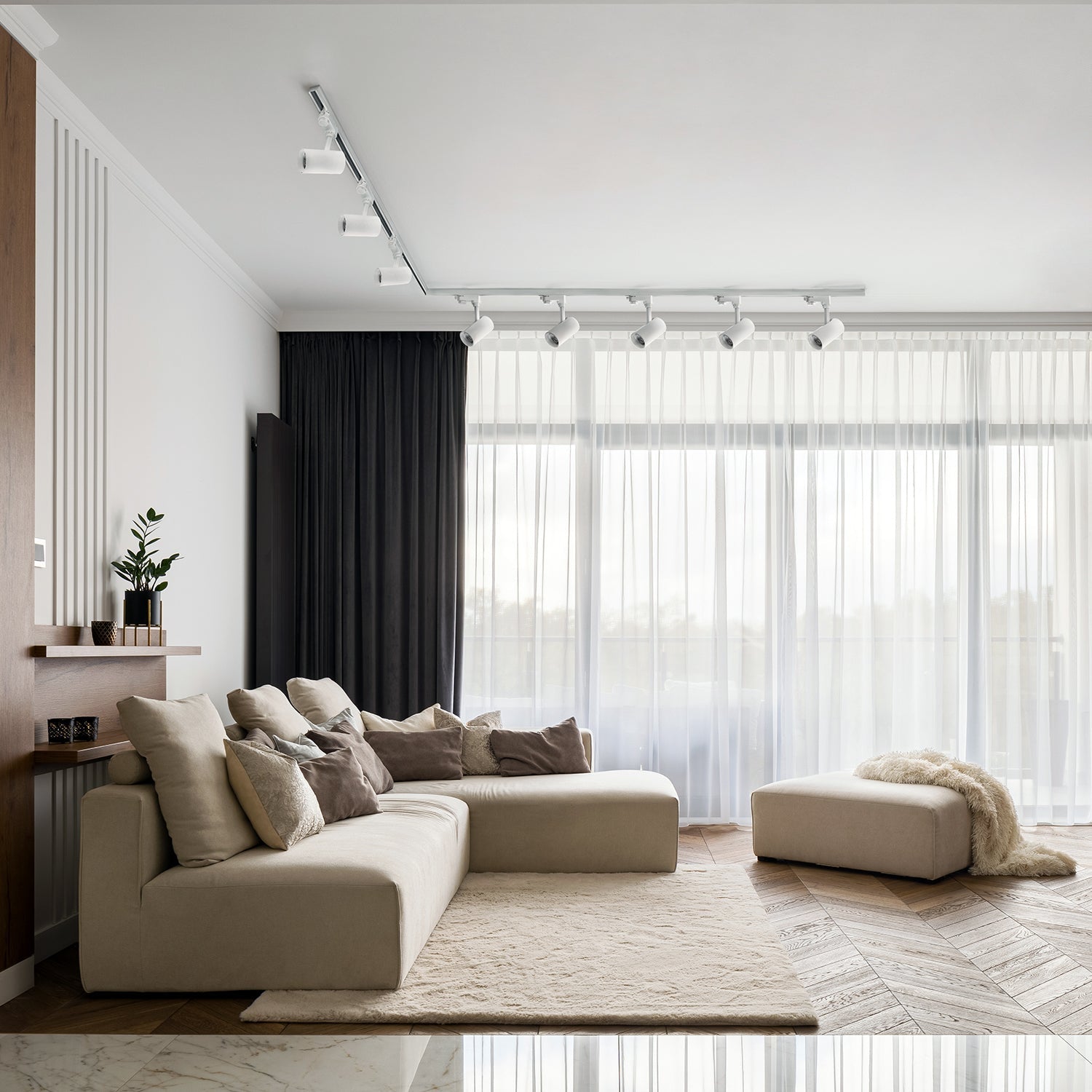 Zestaw szynowy 3 fazowy BIAŁY Szyna 1m+2m, 8x Reflektor GU10, Łącznik L - LAITICA