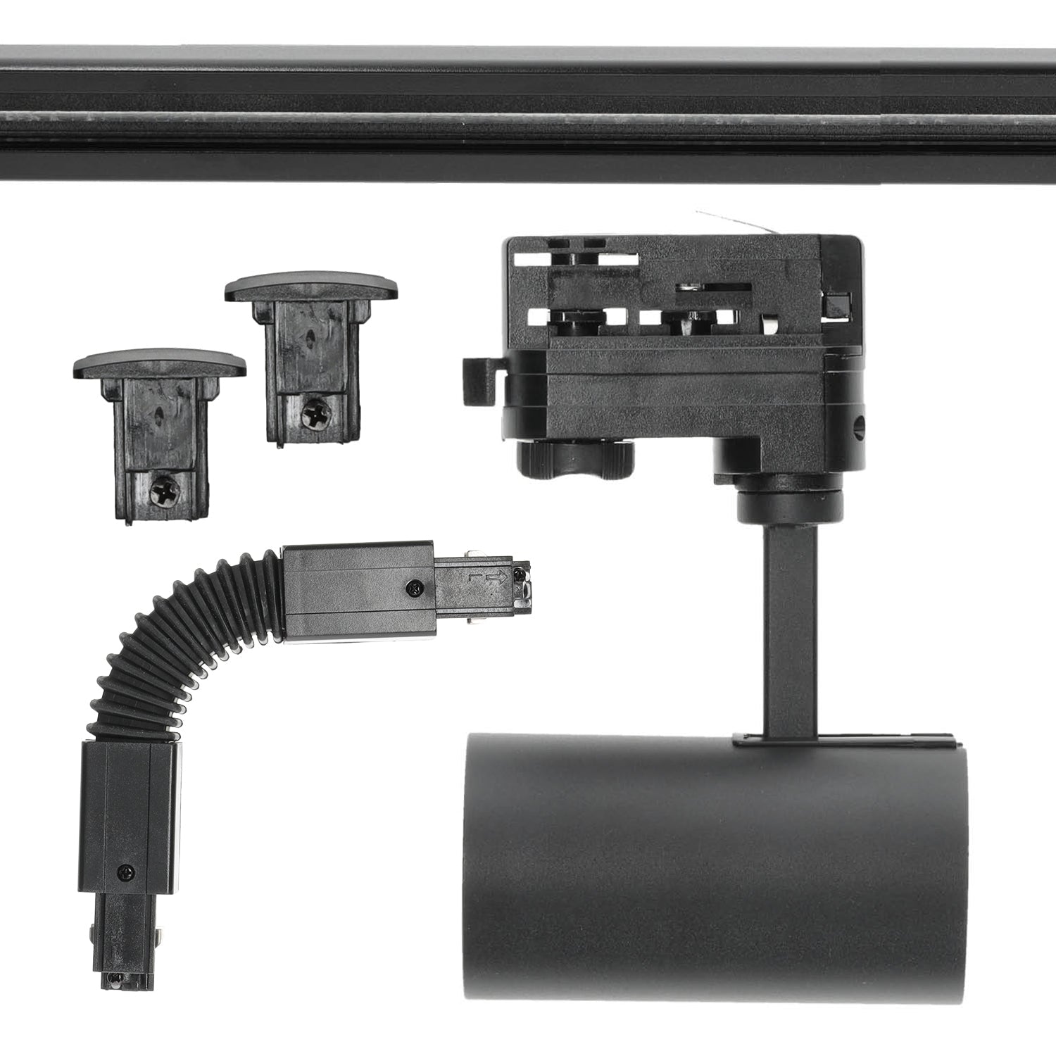 Zestaw szynowy 3 fazowy CZARNY 2x szyna 2m, 6x Reflektor GU10, Łącznik F - LAITICA