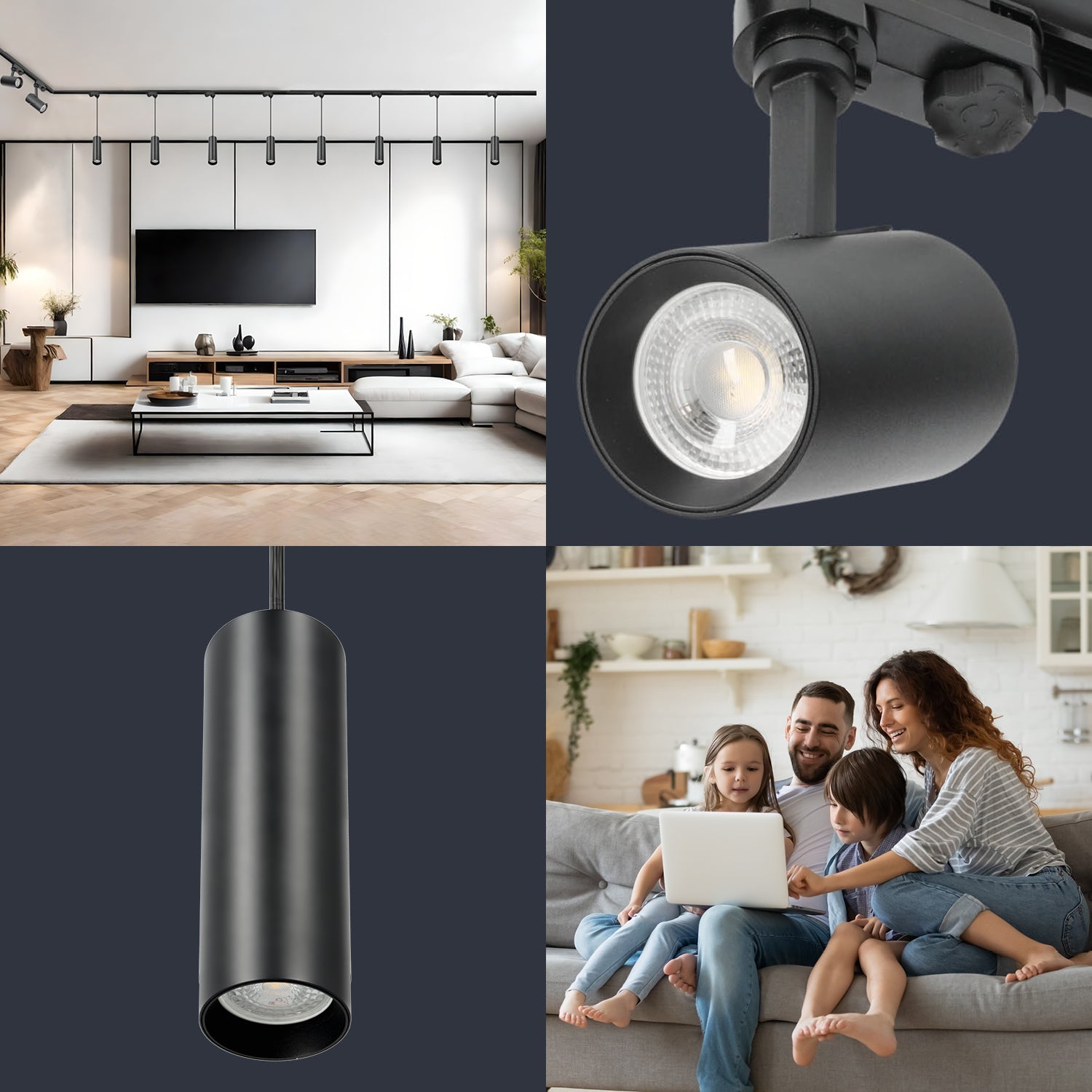 Zestaw szynowy 3 fazowy CZARNY szyna 1m+2m+2m, 10x Lampa, łącznik wew. + L - LAITICA