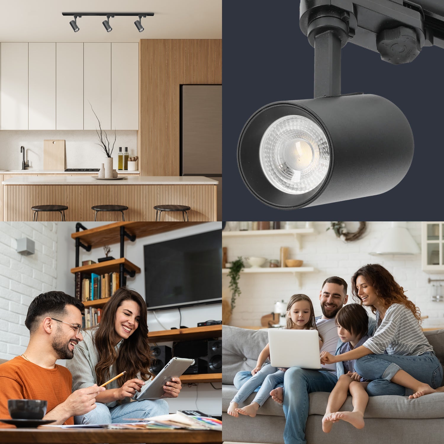 Zestaw szynowy 3 fazowy szyna 1m, 3x Lampa CZARNY kompletny zestaw - LAITICA