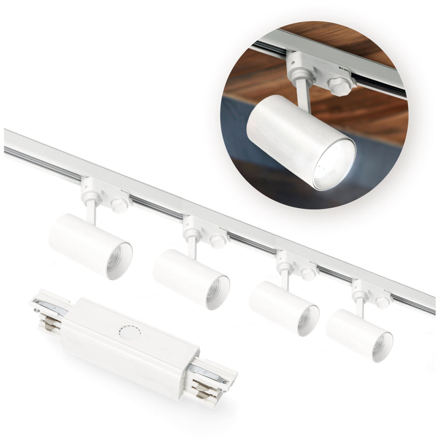 Zestaw szynowy 3 fazowy szyna 1m+1m, I zew., 4x Lampa, 2x zaślepka BIAŁY - LAITICA