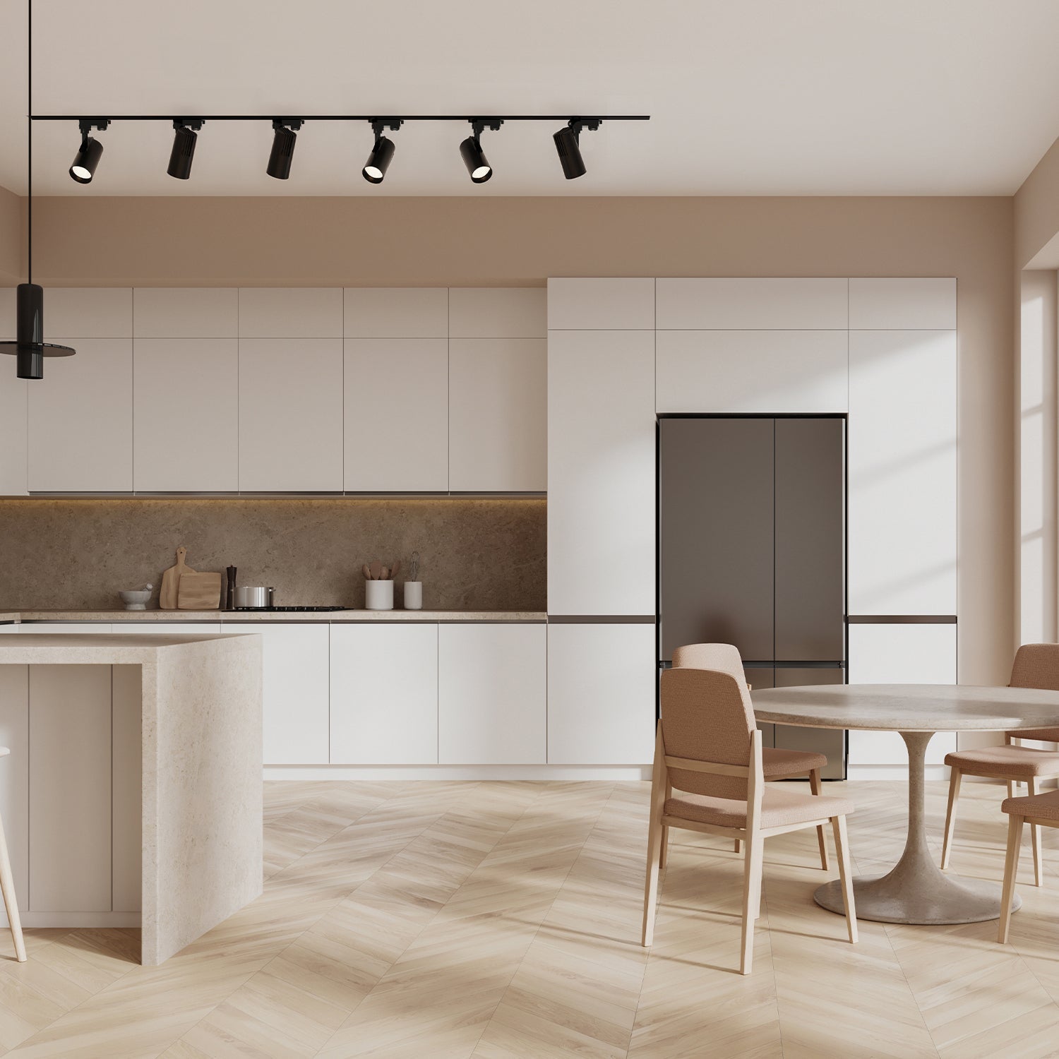 Zestaw szynowy 3 fazowy szyna 1m+1m, I zew., 6x Lampa, 2x zaślepka CZARNY - LAITICA