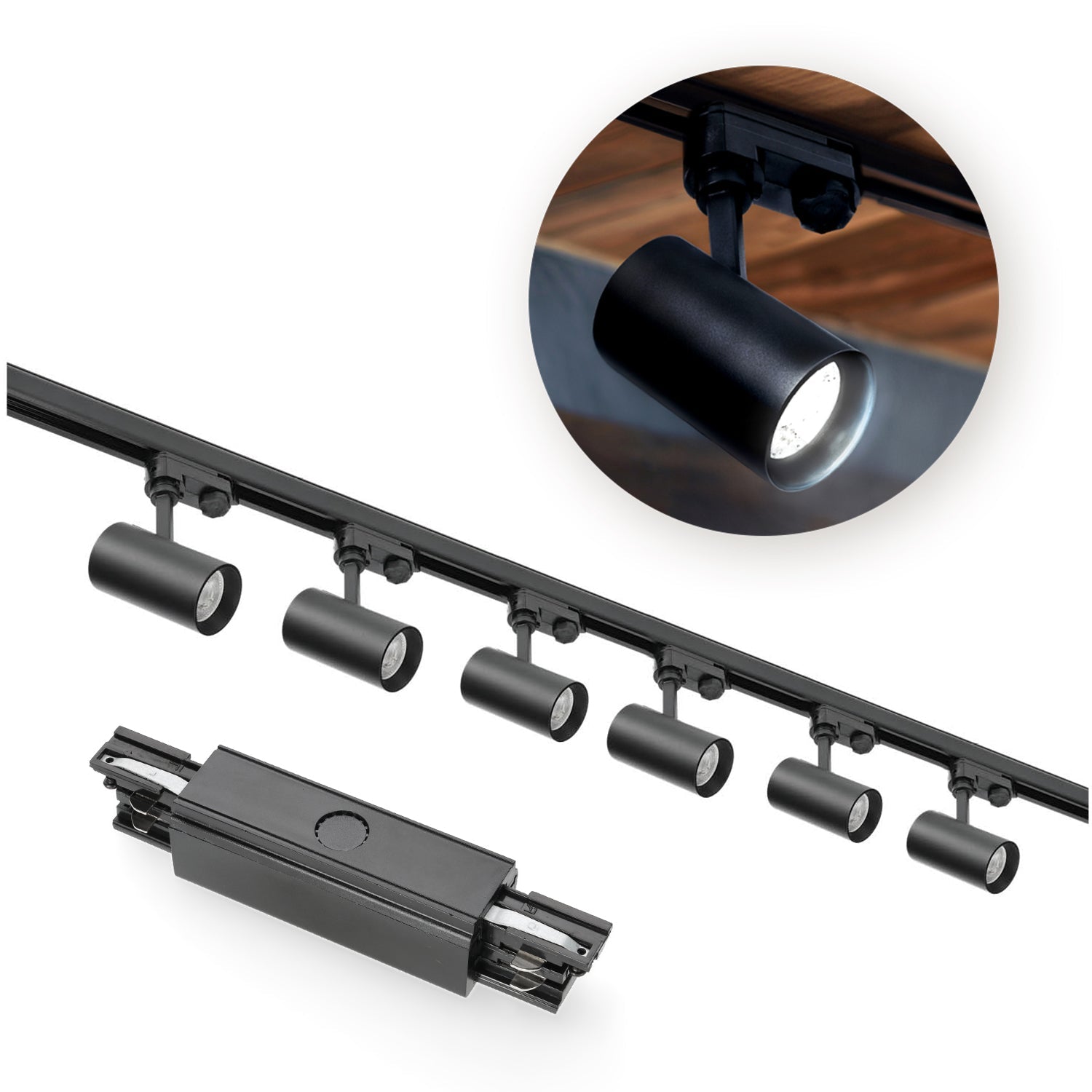 Zestaw szynowy 3 fazowy szyna 1m+1m, I zew., 6x Lampa, 2x zaślepka CZARNY - LAITICA