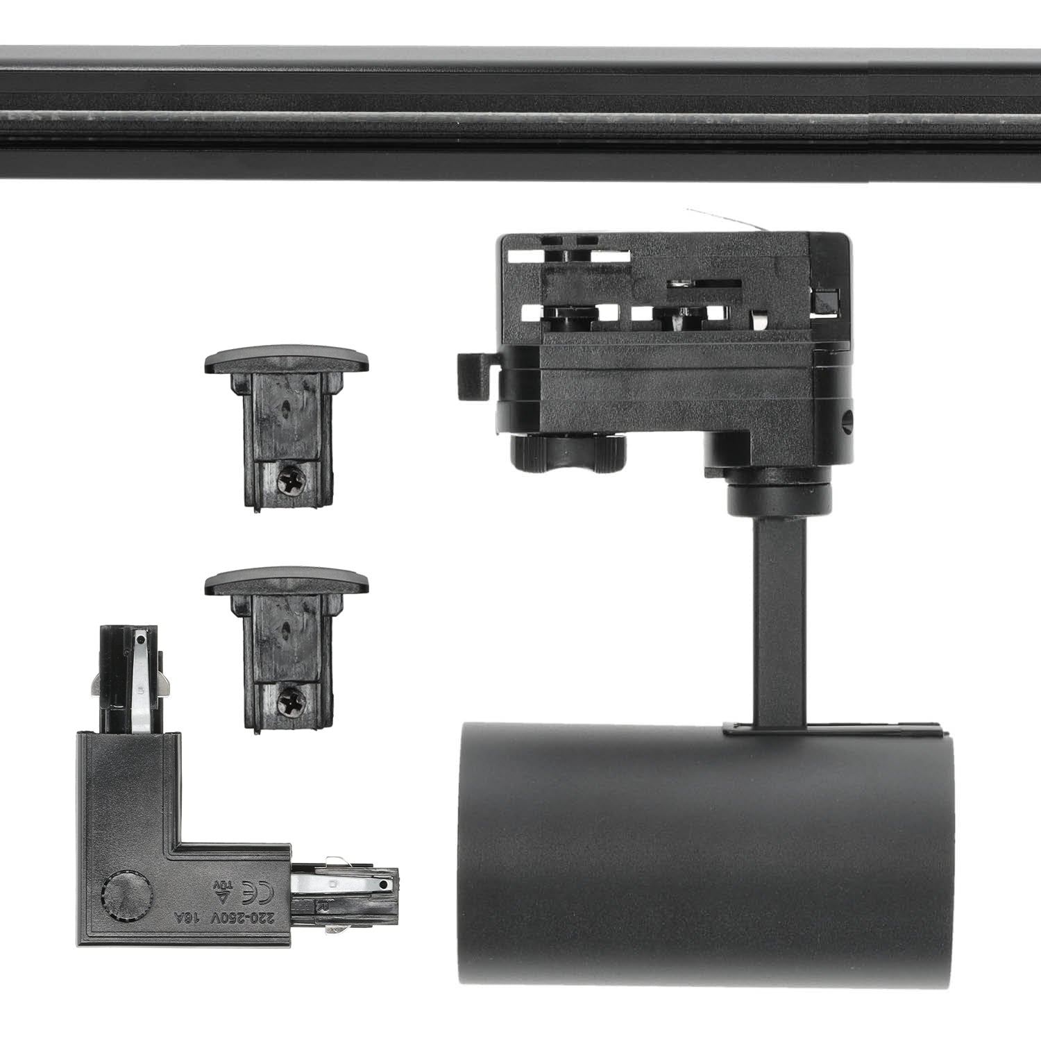 Zestaw szynowy 3 fazowy szyna 1m+1m, L prawy, 4x Lampa, 2x zaślepka CZARNY - LAITICA