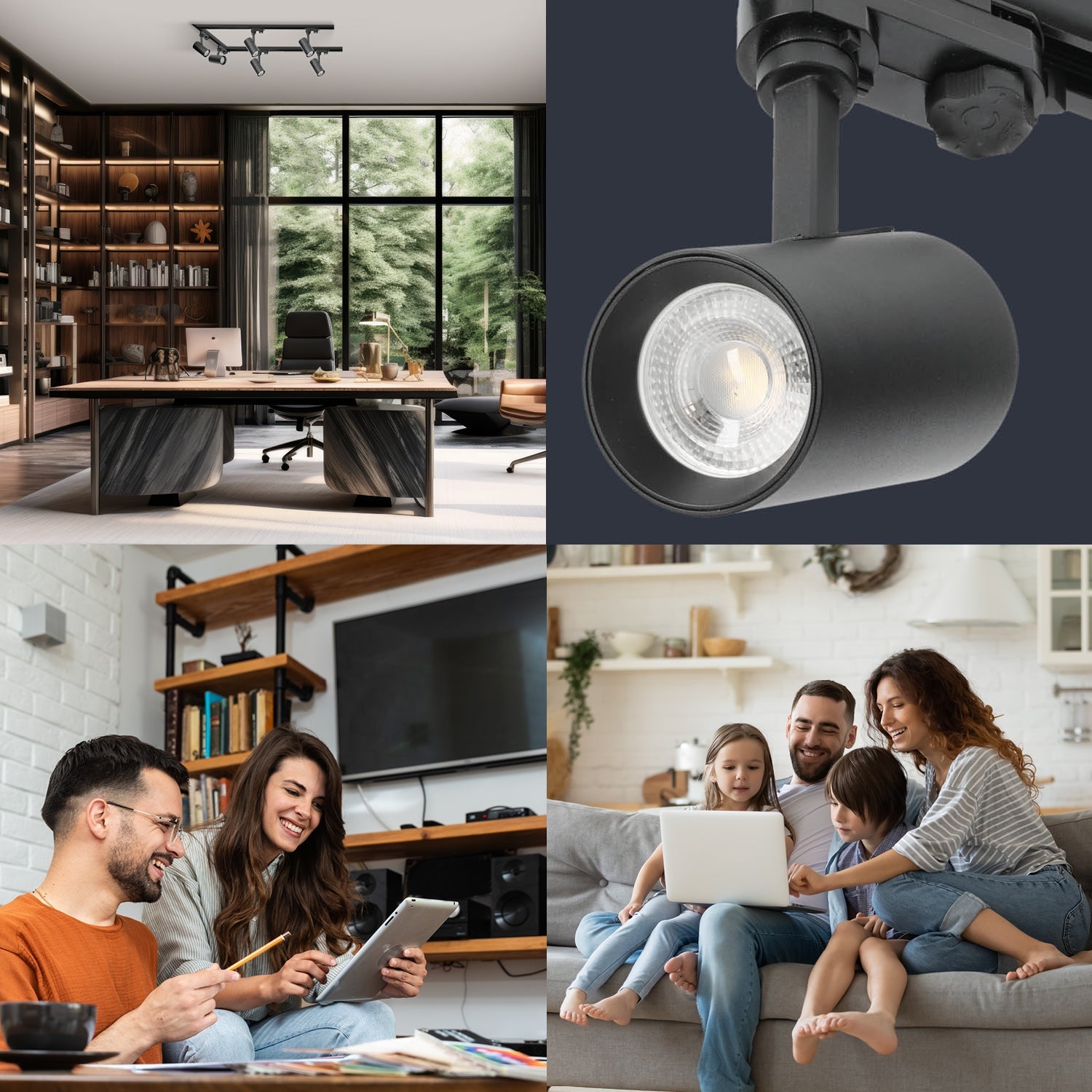 Zestaw szynowy 3 fazowy szyna 1m+1m+1m, 6x Lampa, łącznik L CZARNY komplet - LAITICA