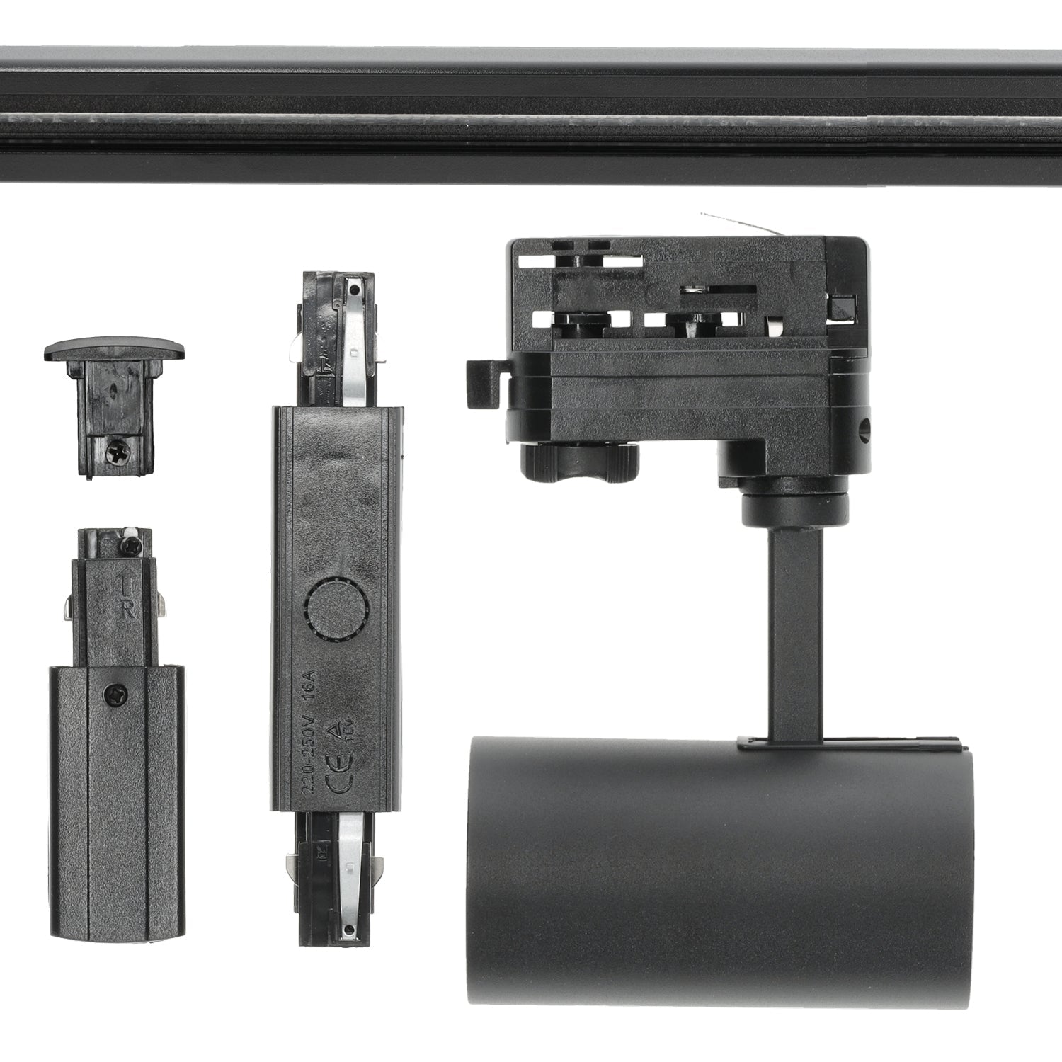 Zestaw szynowy 3 fazowy szyna 1m+1m+1m, 6x Lampa, łącznik prosty CZARNY - LAITICA