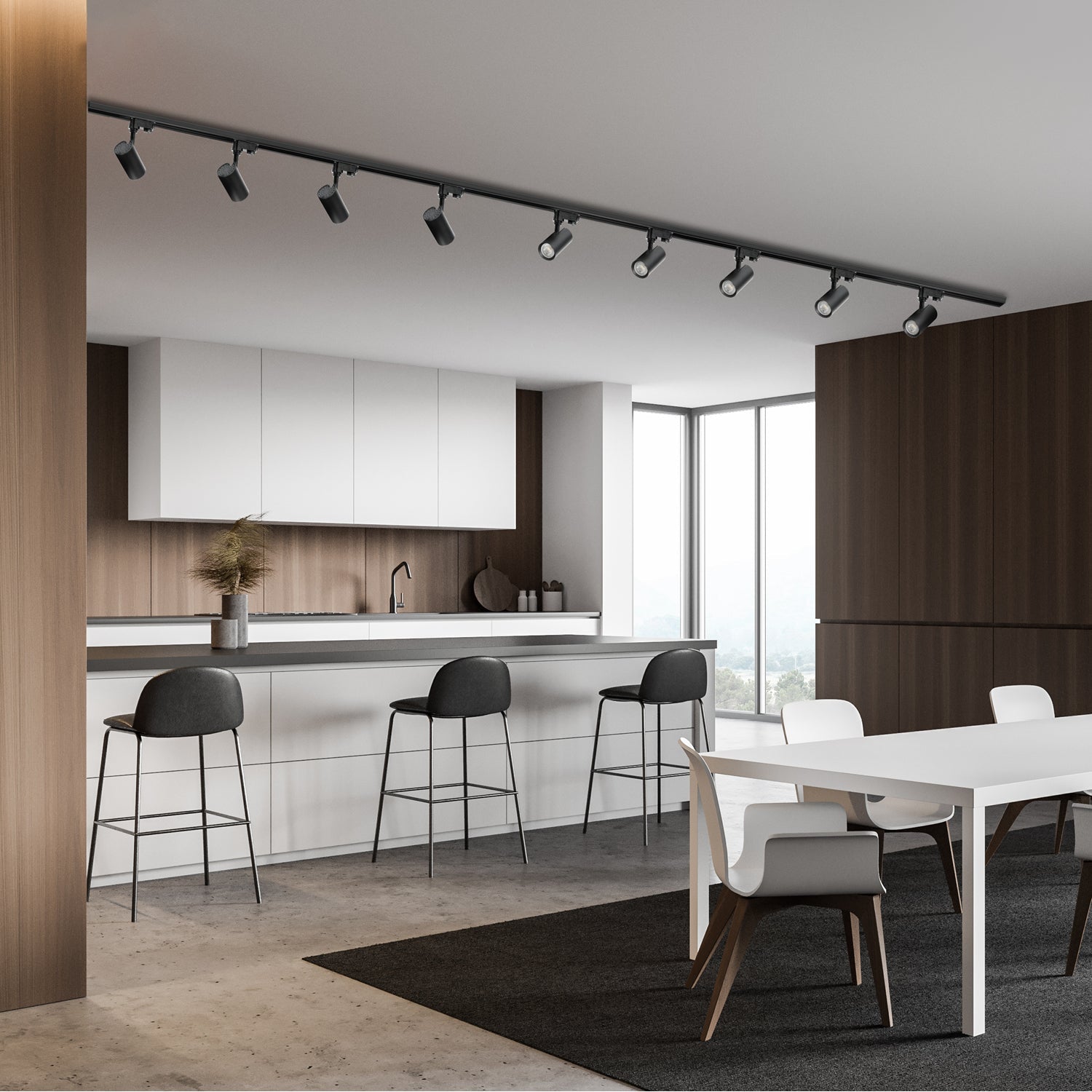 Zestaw szynowy 3 fazowy szyna 1m+1m+1m, 9x Lampa, łącznik prosty CZARNY - LAITICA