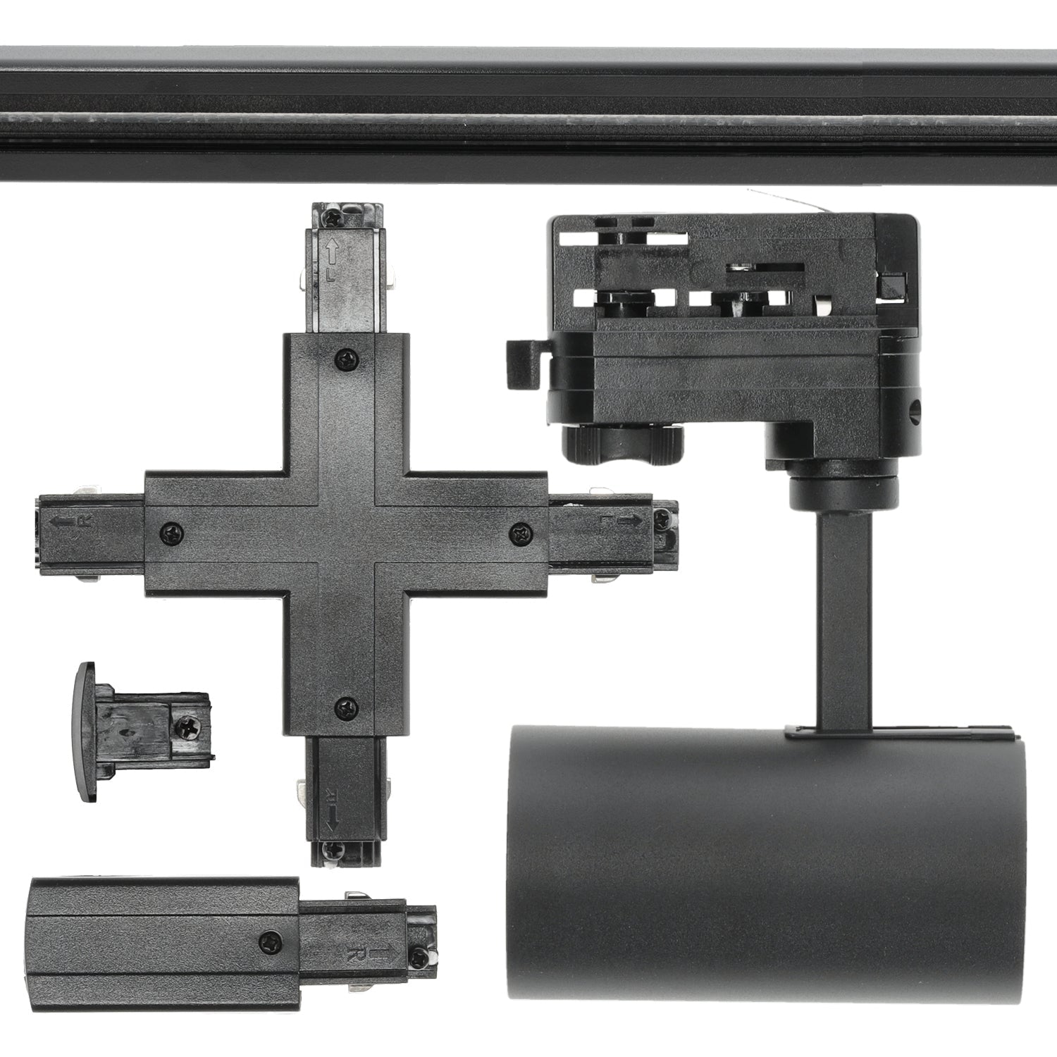 Zestaw szynowy 3 fazowy szyna 1m+1m+1m+1m, 12x Lampa, łącznik X CZARNY - LAITICA