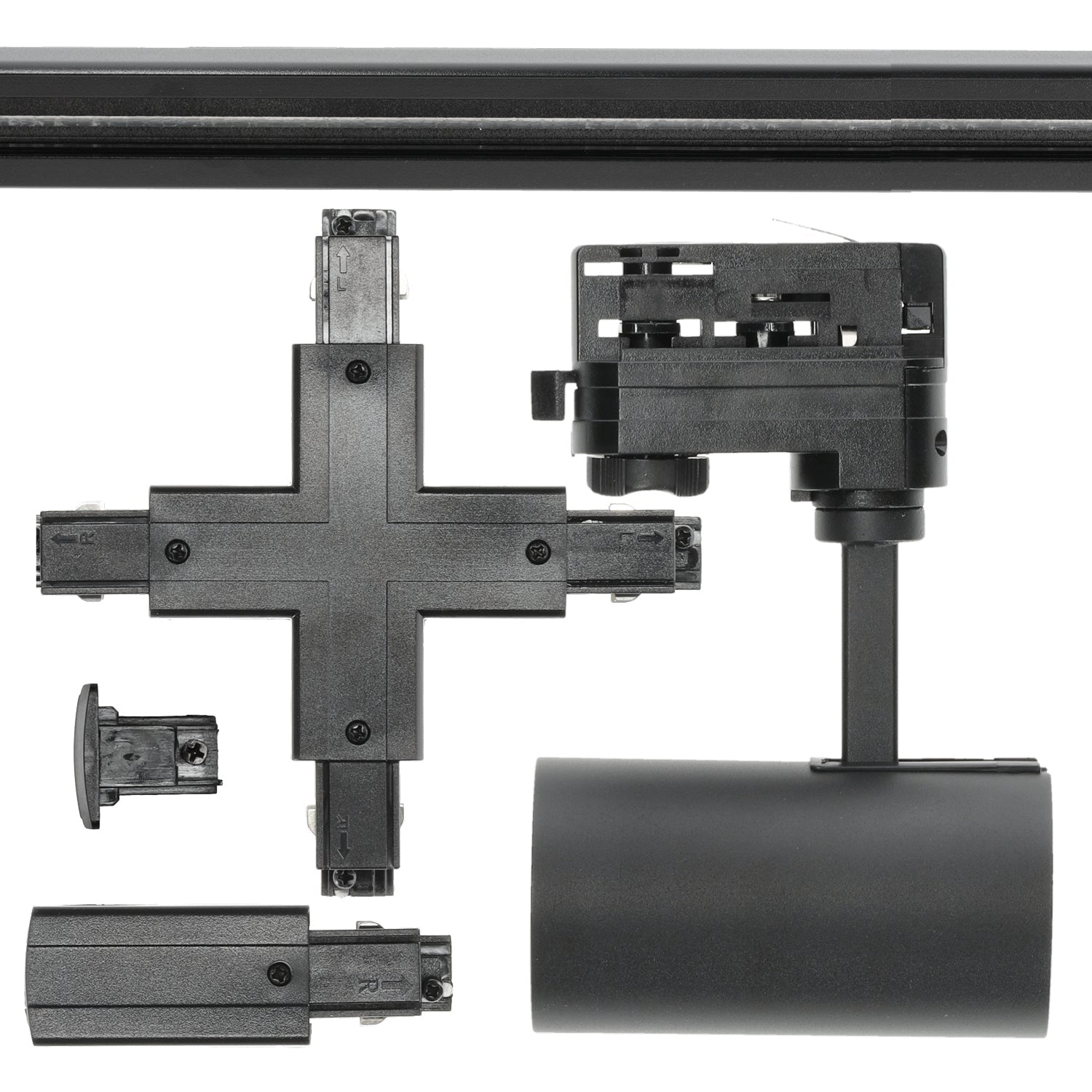Zestaw szynowy 3 fazowy szyna 1m+1m+1m+1m, 8x Lampa, łącznik X CZARNY - LAITICA