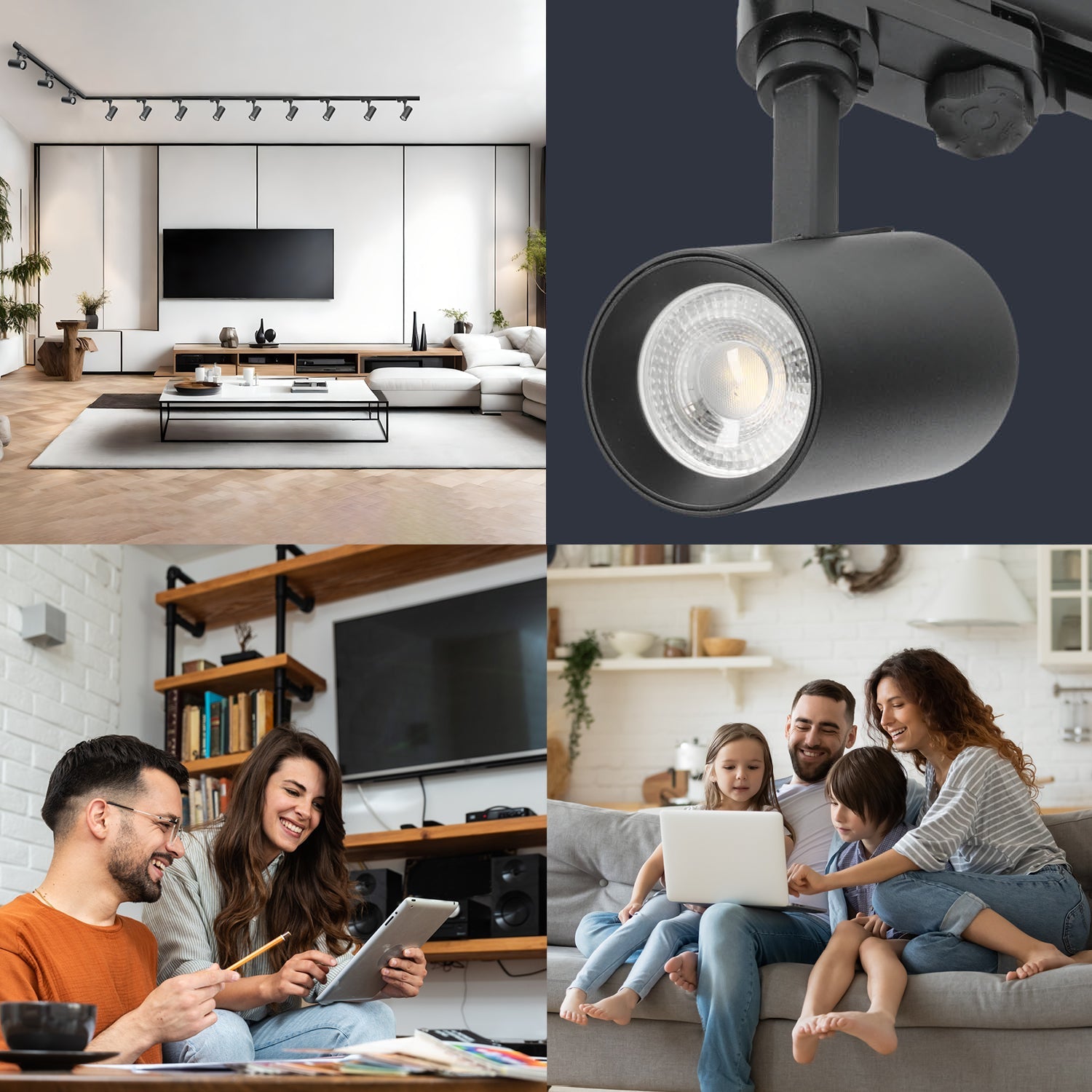 Zestaw szynowy 3 fazowy szyna 1m+1m+2m, 12x Lampa, łącznik I + L CZARNY - LAITICA