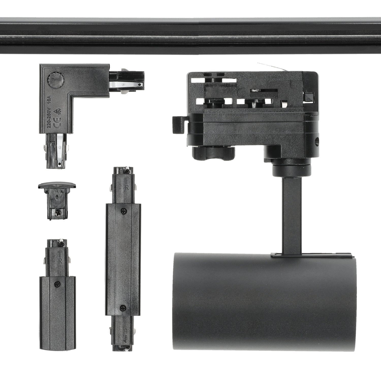 Zestaw szynowy 3 fazowy szyna 1m+1m+2m, 12x Lampa, łącznik I + L CZARNY - LAITICA