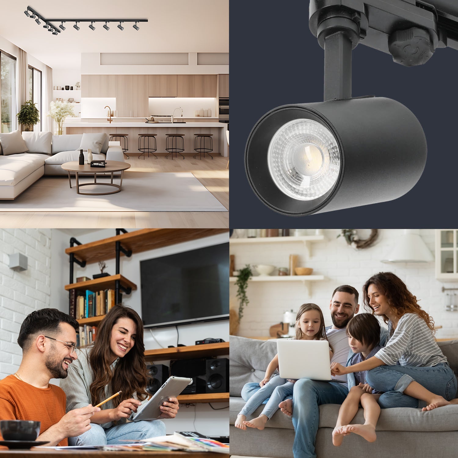 Zestaw szynowy 3 fazowy szyna 1m+1m+2m, 12x Lampa, łącznik T CZARNY komplet - LAITICA