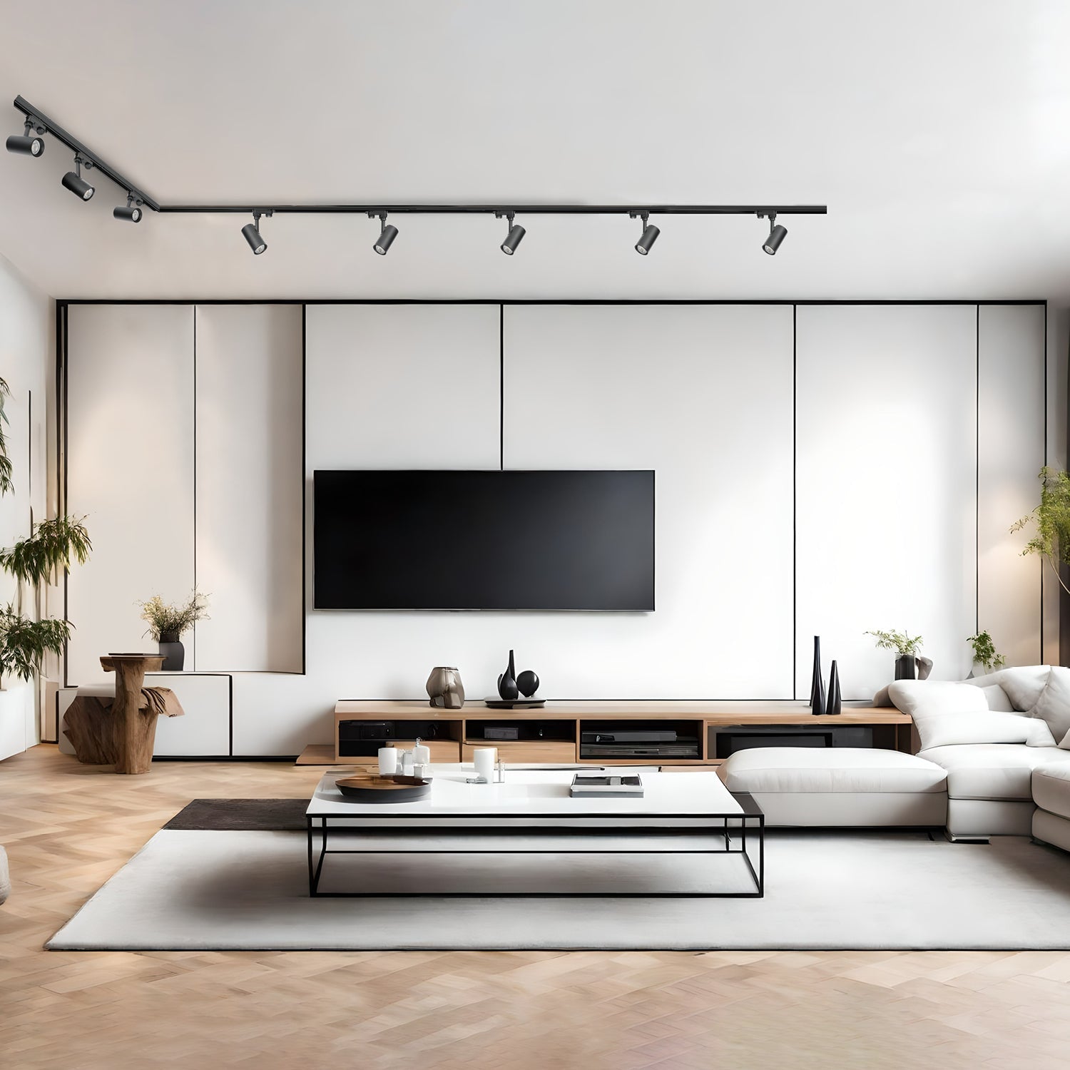 Zestaw szynowy 3 fazowy szyna 1m+1m+2m, 8x Lampa, łącznik I + L CZARNY - LAITICA