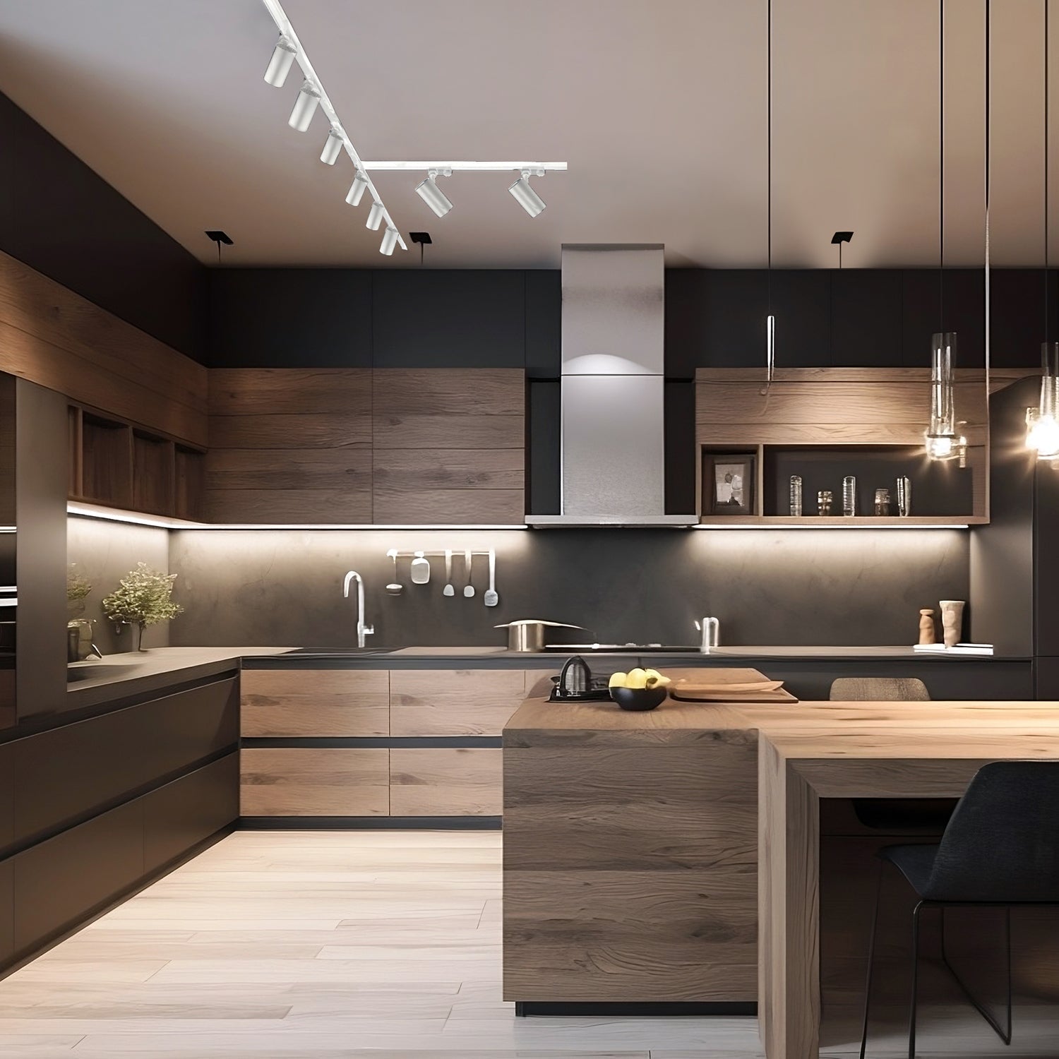 Zestaw szynowy 3 fazowy szyna 1m+1m+2m, 8x Lampa, łącznik T BIAŁY komplet - LAITICA