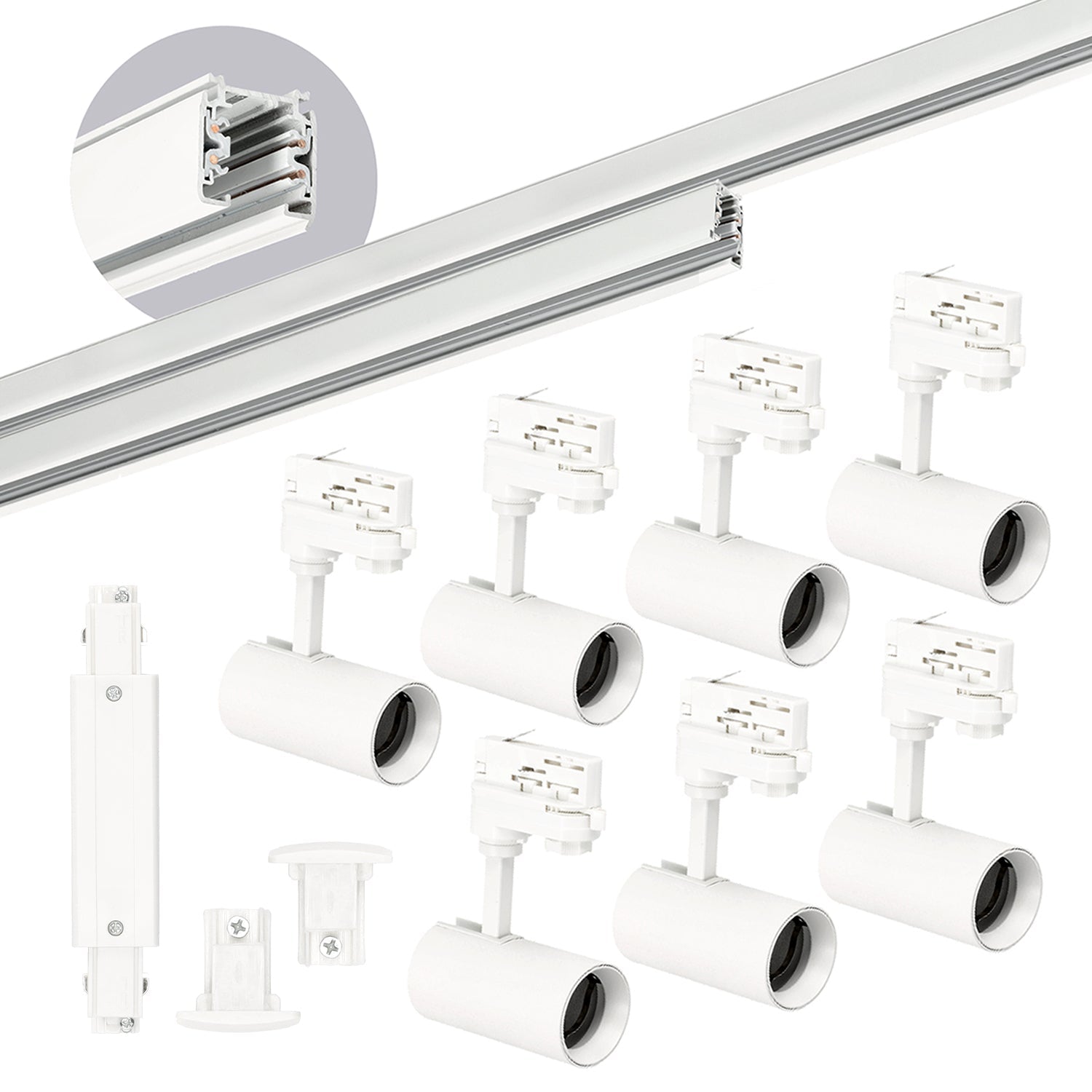 Zestaw szynowy 3 fazowy szyna 1m+2m, I zew., 7x Lampa, 2x zaślepka BIAŁY - LAITICA