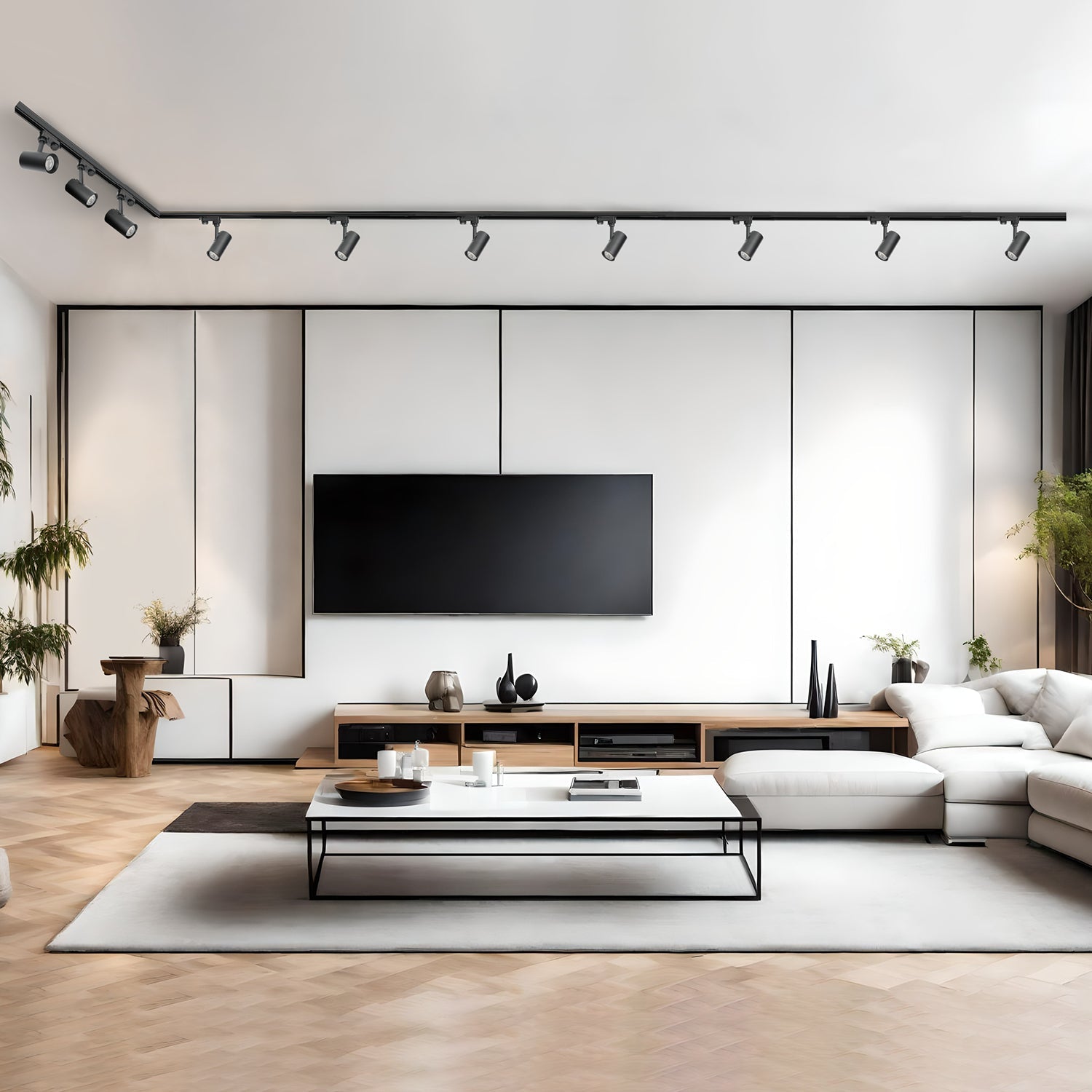 Zestaw szynowy 3 fazowy szyna 1m+2m+2m, 10x Lampa, łącznik I + L CZARNY - LAITICA