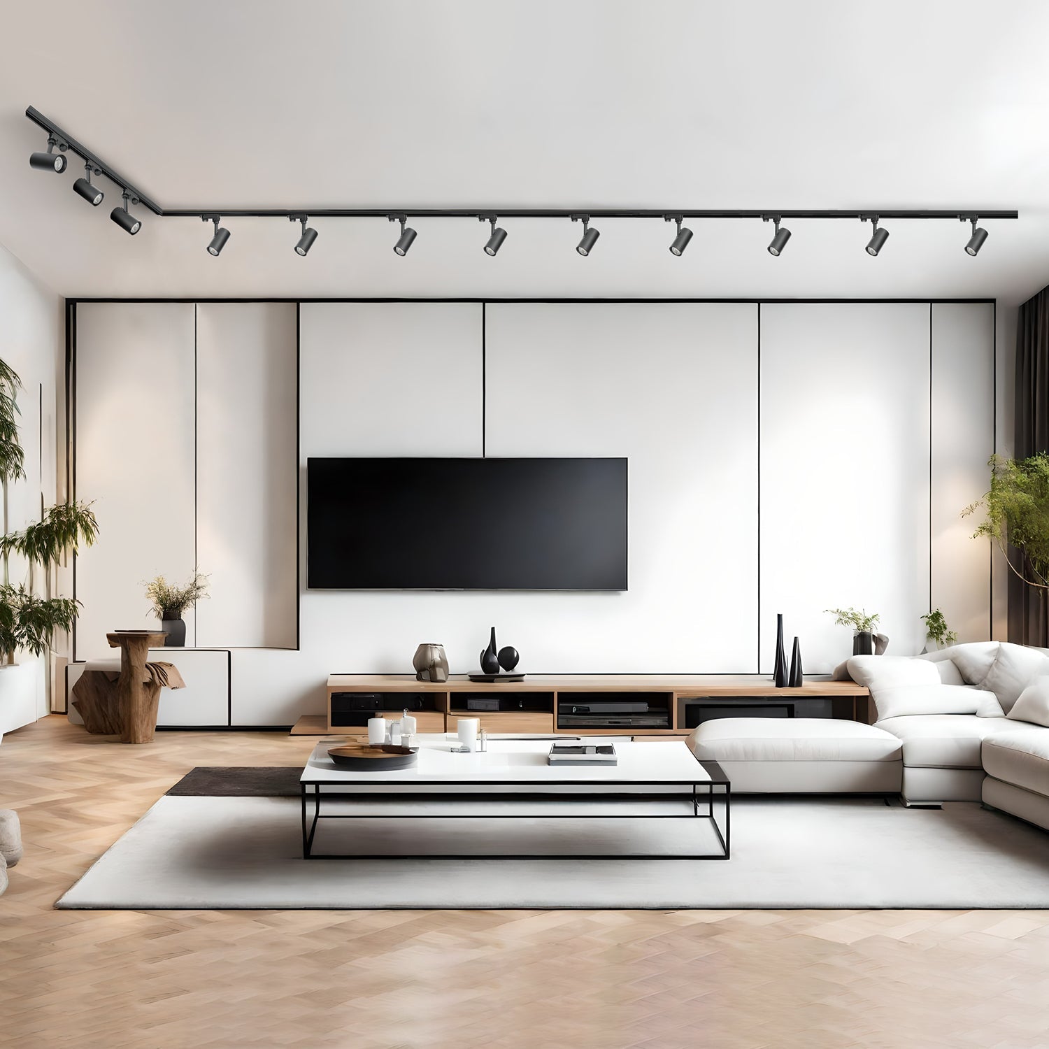 Zestaw szynowy 3 fazowy szyna 1m+2m+2m, 12x Lampa, łącznik I + L CZARNY - LAITICA