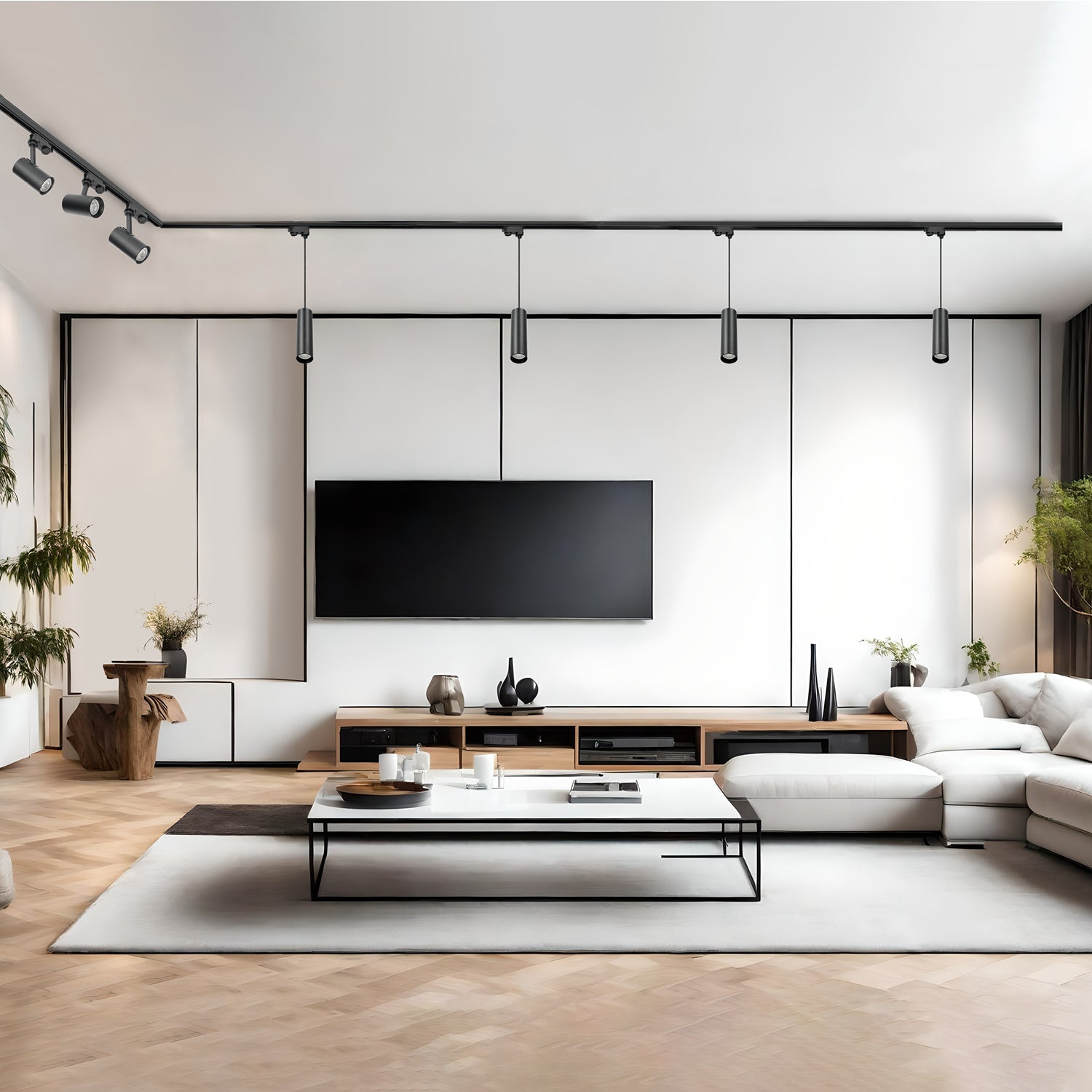 Zestaw szynowy 3 fazowy szyna 1m+2m+2m, 7x Lampa, łącznik wew. + L CZARNY - LAITICA