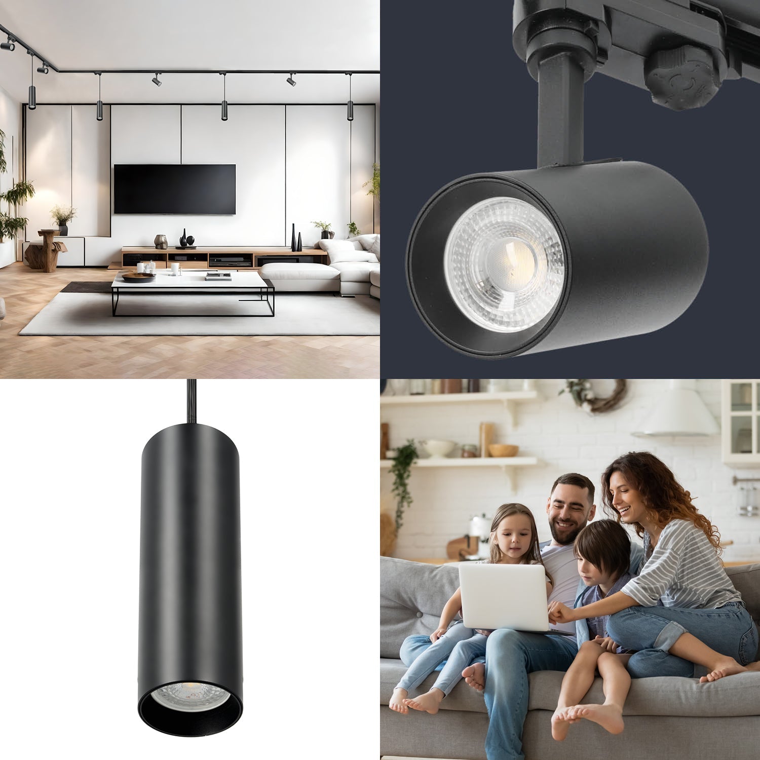 Zestaw szynowy 3 fazowy szyna 1m+2m+2m, 8x Lampa, łącznik wew. + L CZARNY - LAITICA
